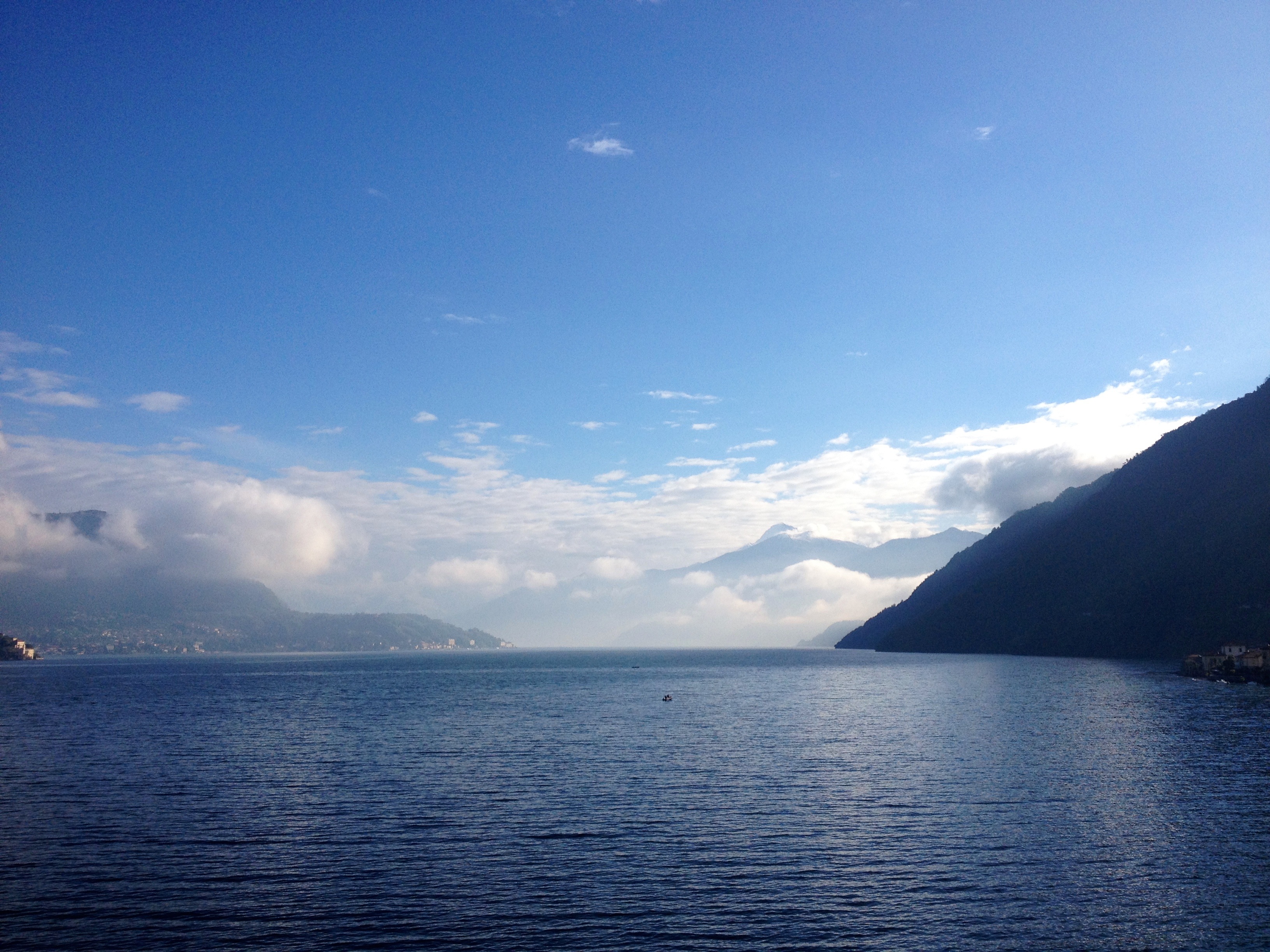 mountain, remote, blue, sky, outdoors, water, hills, vista, summer, lake, mountains, non-urban scene, holiday, lake como, cloud - sky, scenics - nature, HD Wallpaper