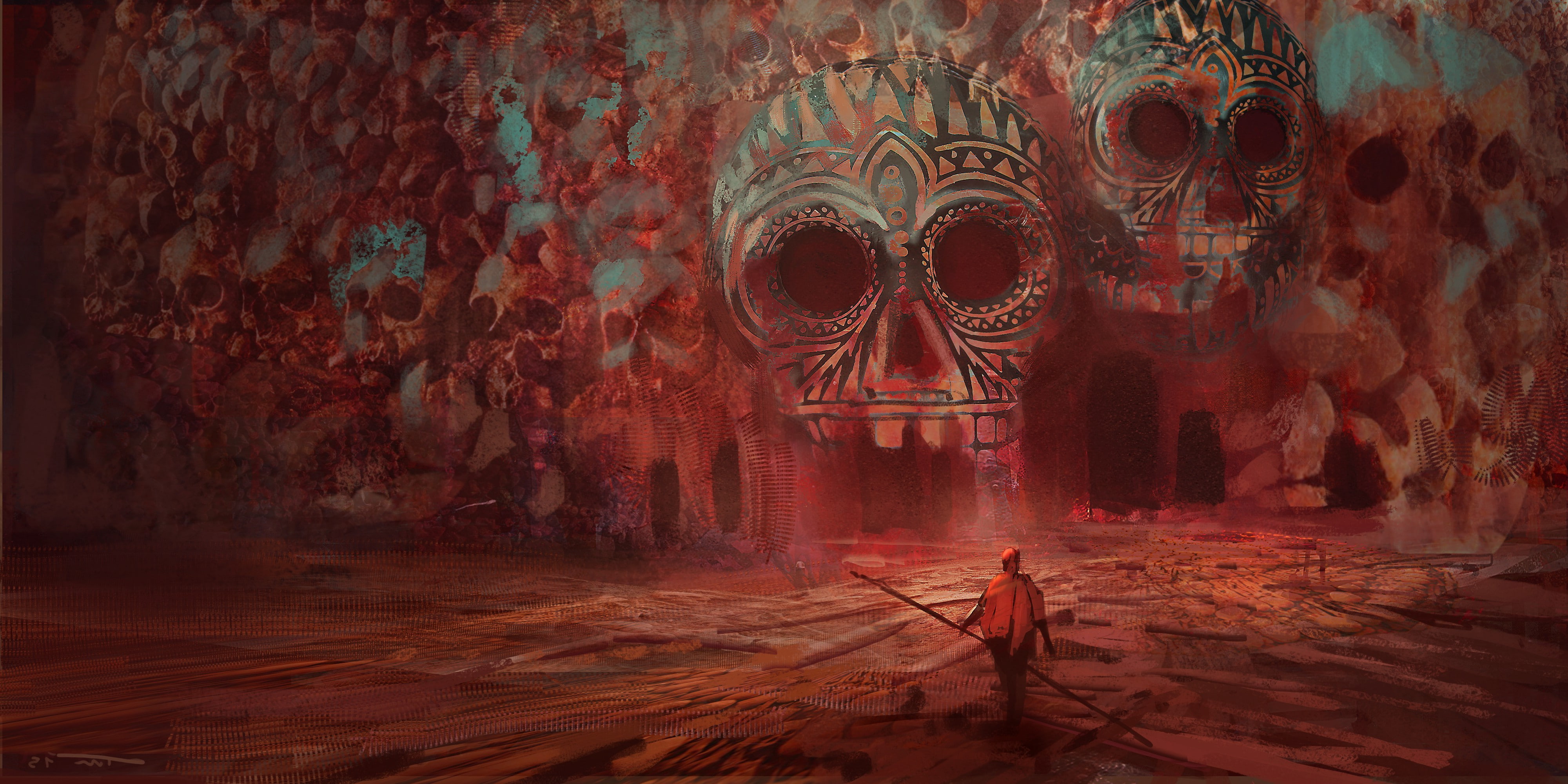 creativity, skull cave fantasy art artwork surreal red, religion, built structure, no people, architecture, art and craft, representation, indoors, belief, HD Wallpaper