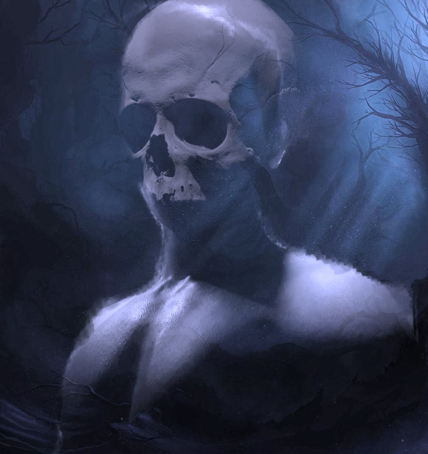 720P, dark, forest, fantasy art, skull, cave, Phone HD Wallpaper