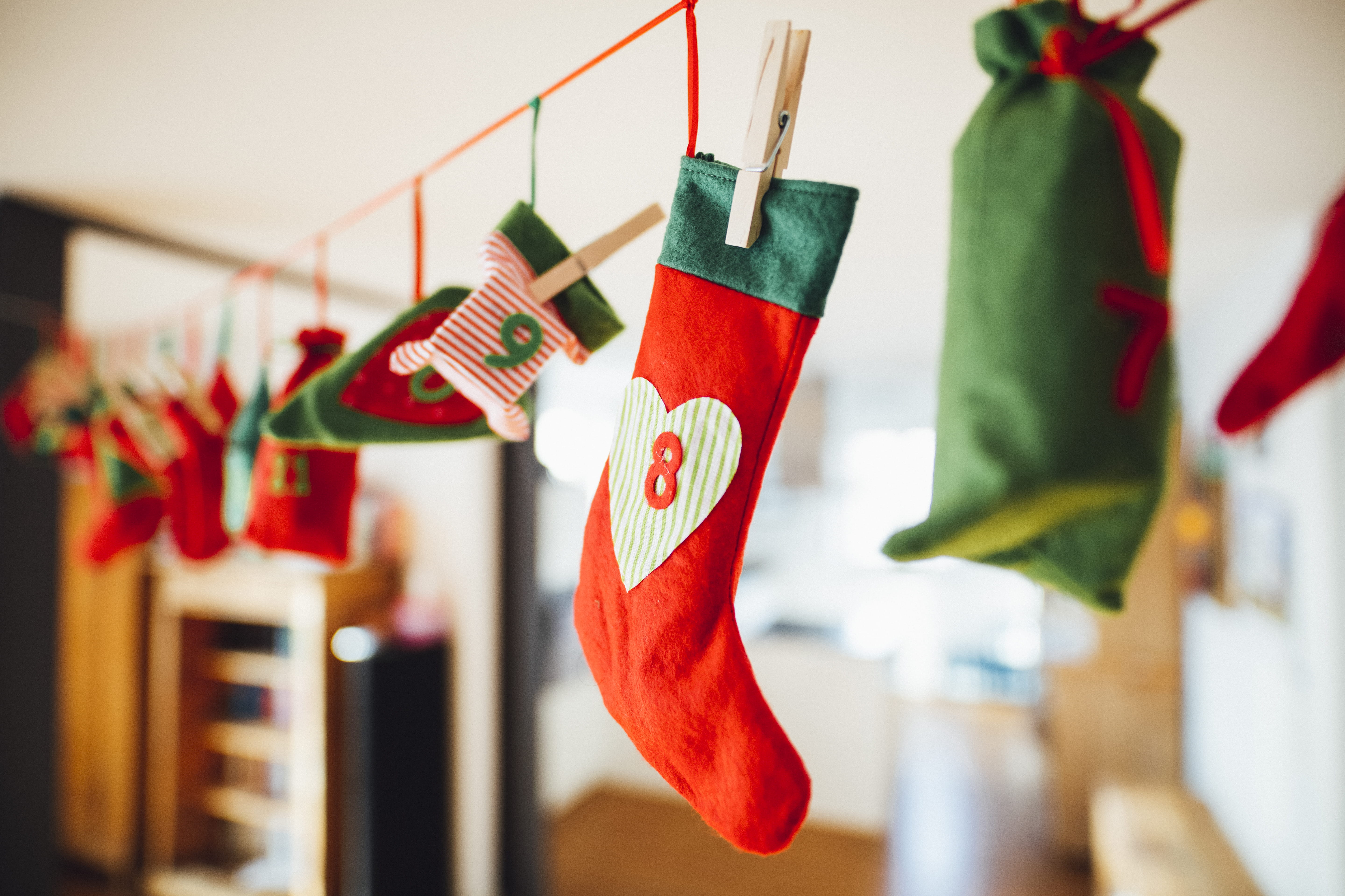 christmas socks, decoration, text, stocking, christmas stocking, green color, no people, selective focus, holiday, clothes pin, flag, clothes line, festival, HD Wallpaper