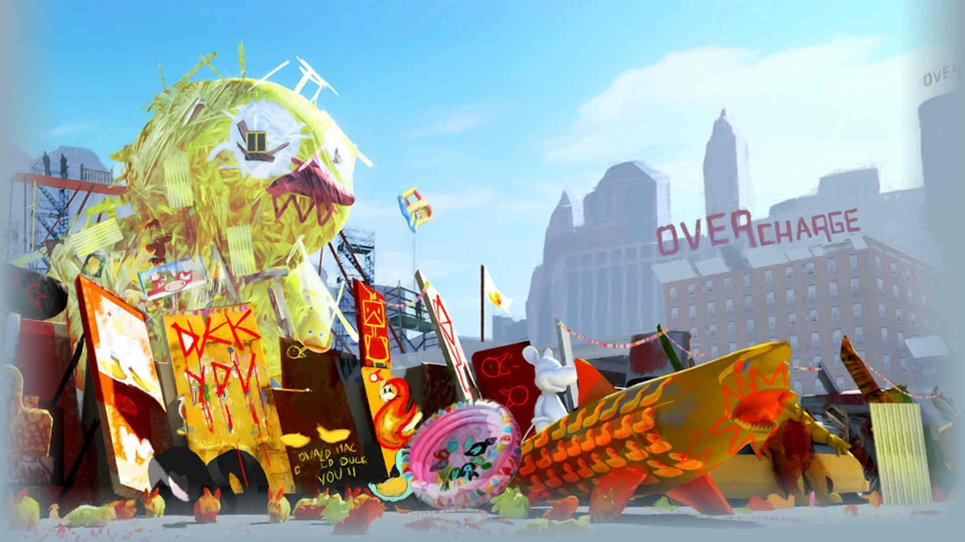 nature, 1080P, Video Game, celebration, human representation, building, Sunset Overdrive, representation, flag, building exterior, no people, event, outdoors, HD Wallpaper