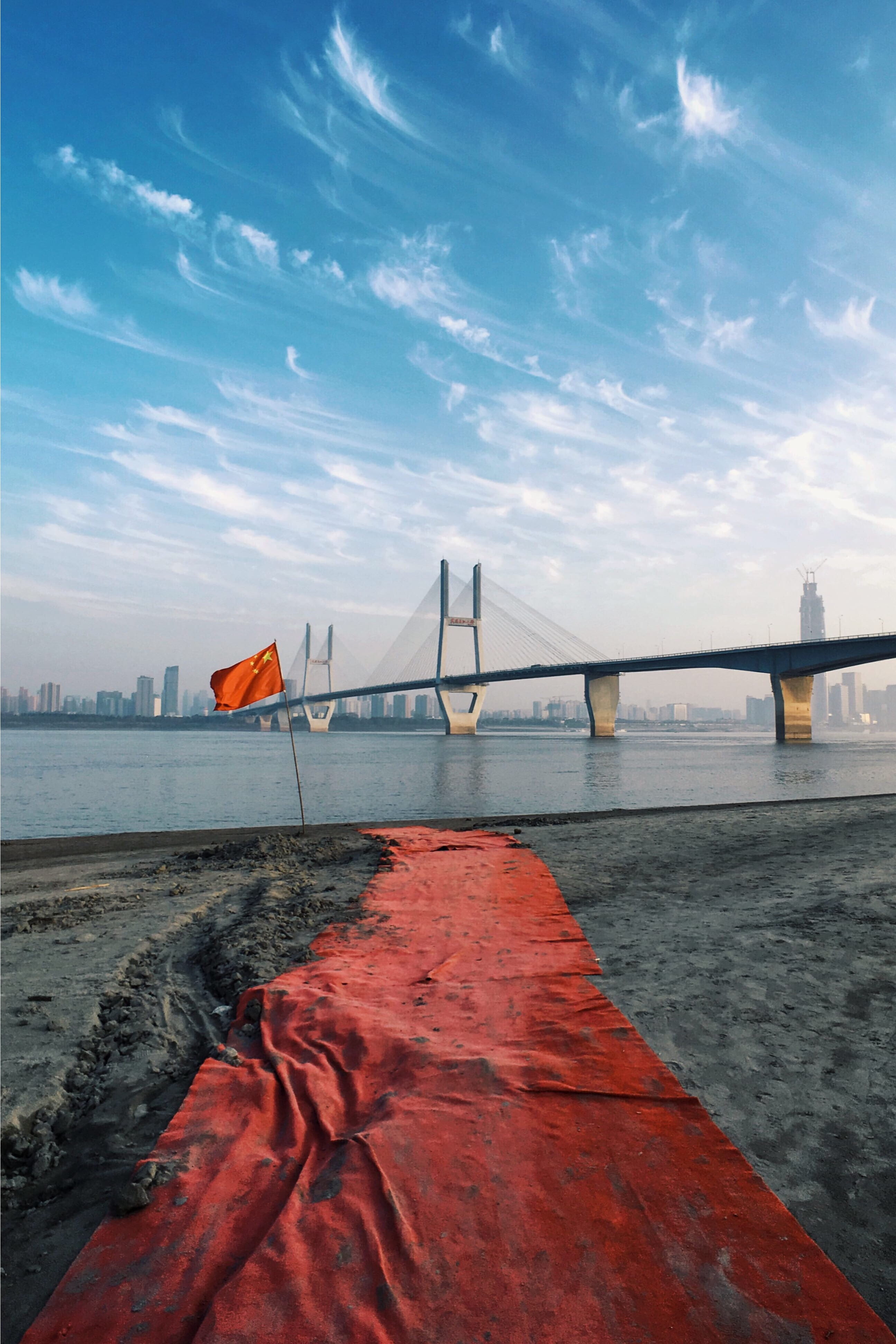 coast, sky, travel destinations, near, tanker, transportation, red, vessel, built structure, nature, river, cloudscape, flag, connection, water, watercraft, Phone HD Wallpaper