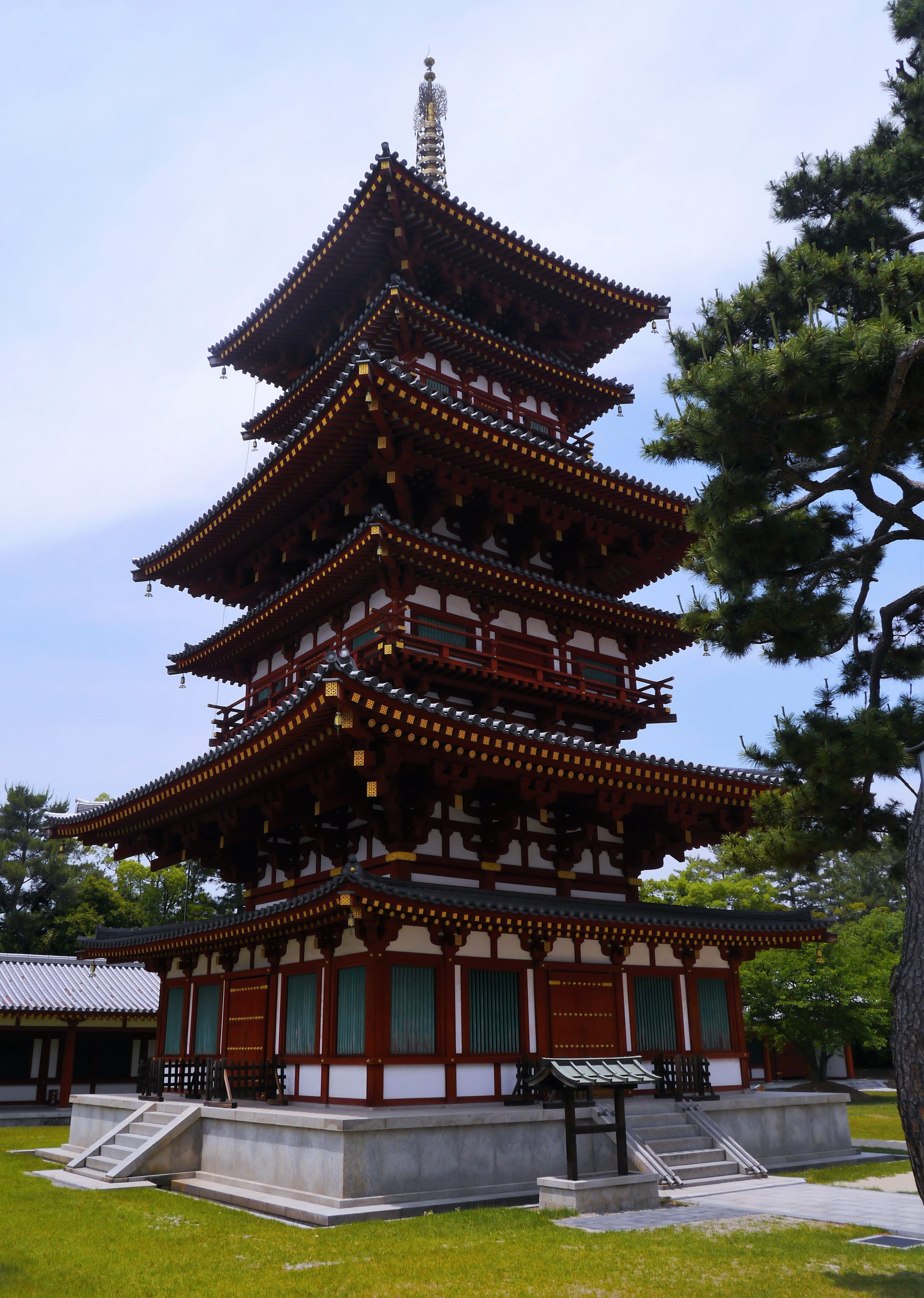 cultures, belief, Yakushiji, built Structure, outdoors, West Tower, building Exterior, china - East Asia, japan, sky, green, no people, Gold, ancient, ornate, Phone HD Wallpaper