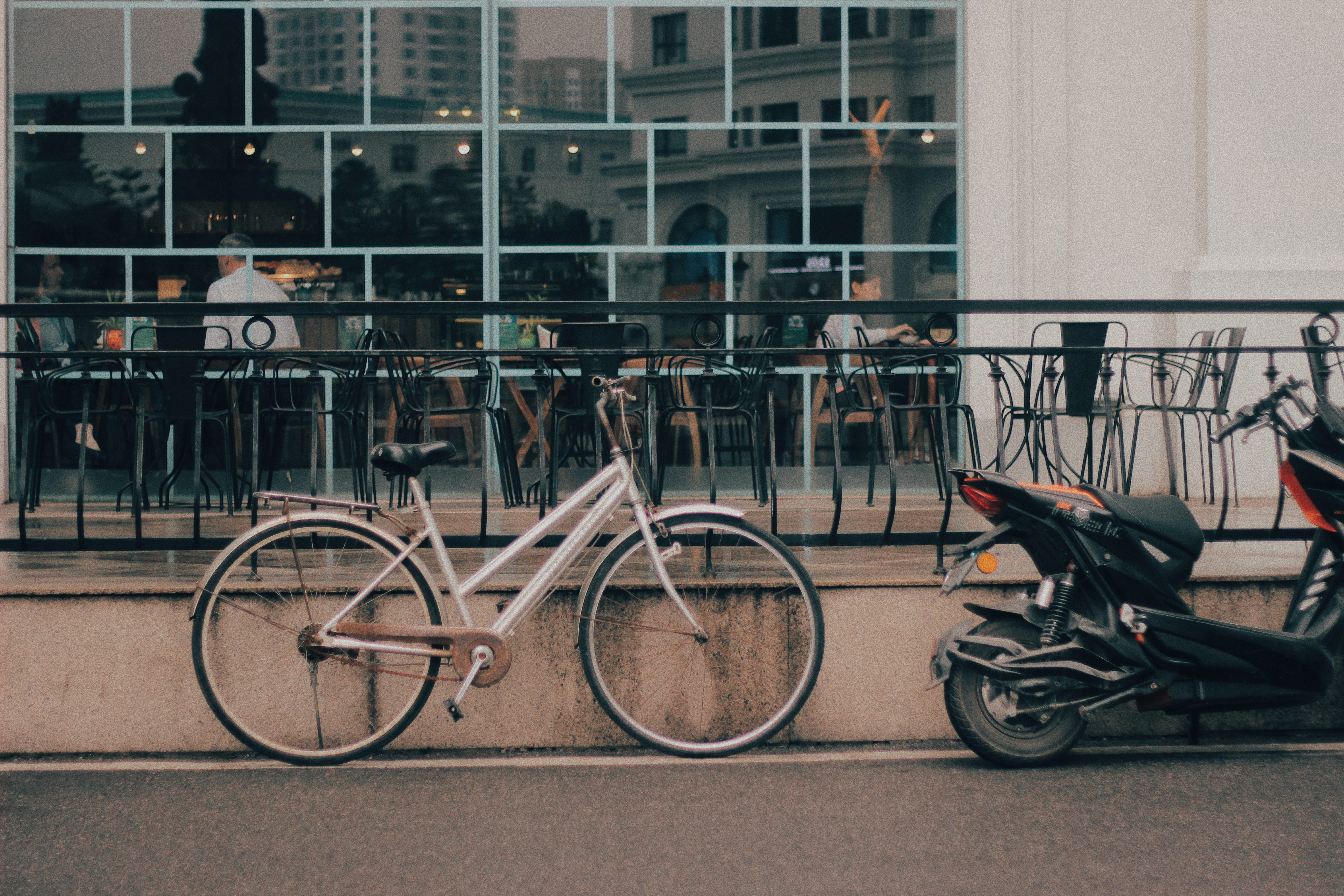 wheel, asphalt, railing, royal city vincom mega mall, vietnam, person, road, street, bicycle, outdoors, land vehicle, window, sports, white, 5K, no people, HD Wallpaper