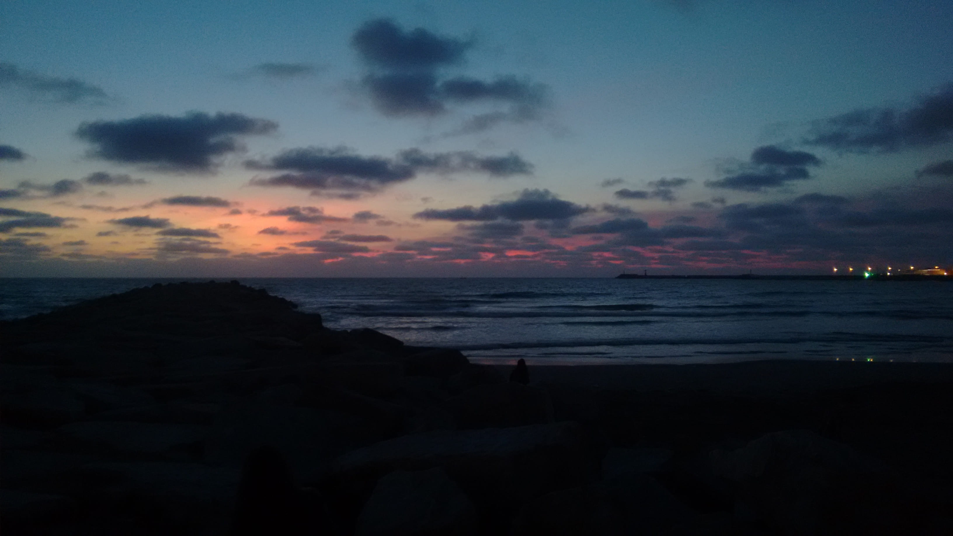 beauty in nature, land, 2K, sky, idyllic, scenics - nature, tranquility, rock, no people, beach, water, sunset, outdoors, argentina, dusk, horizon, mar del plata, HD Wallpaper