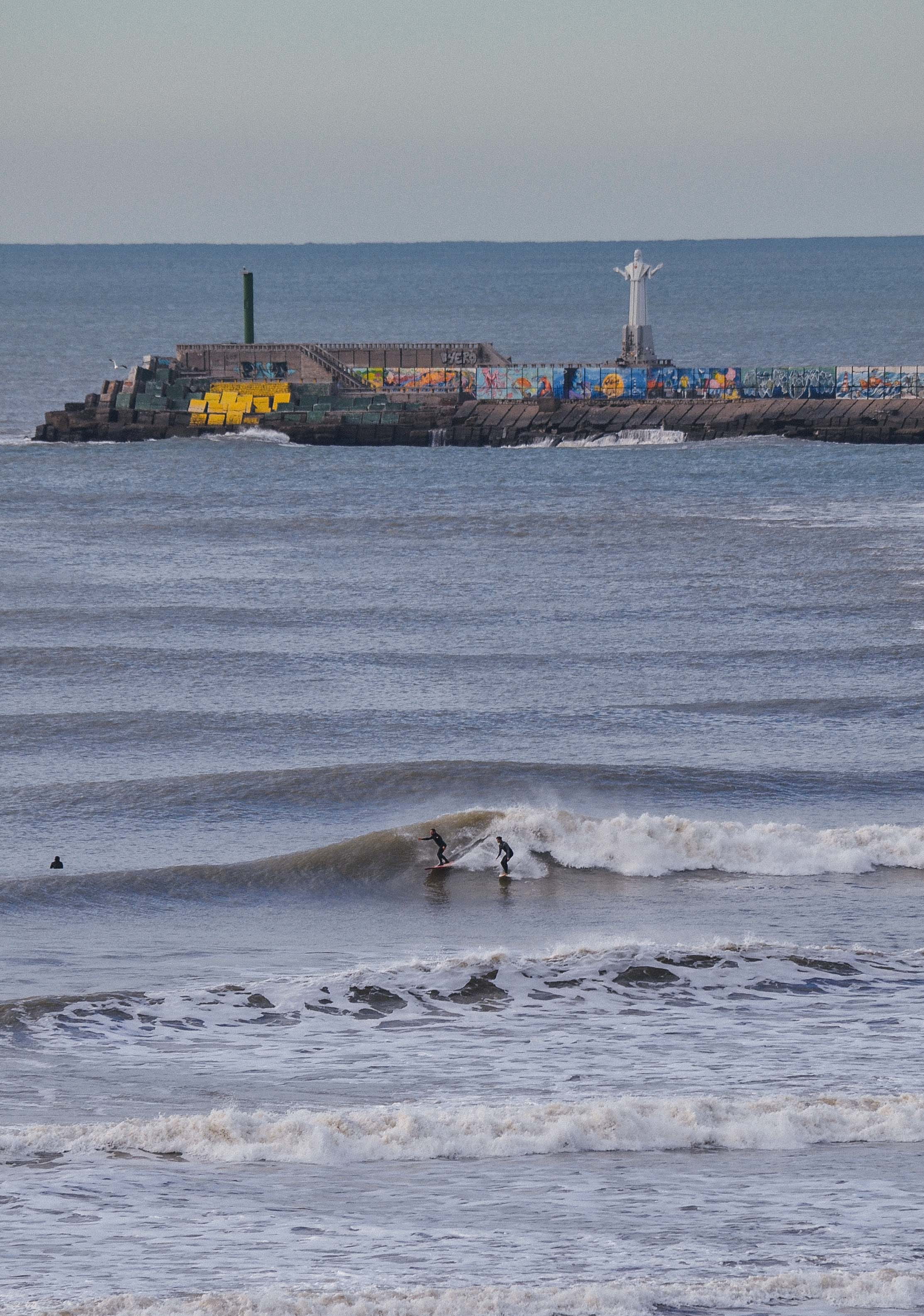 transportation, no people, motion, wave, built structure, beauty in nature, sea, mar del plata, waterfront, beach, argentina, water, 2K, day, nature, aquatic sport, Phone HD Wallpaper