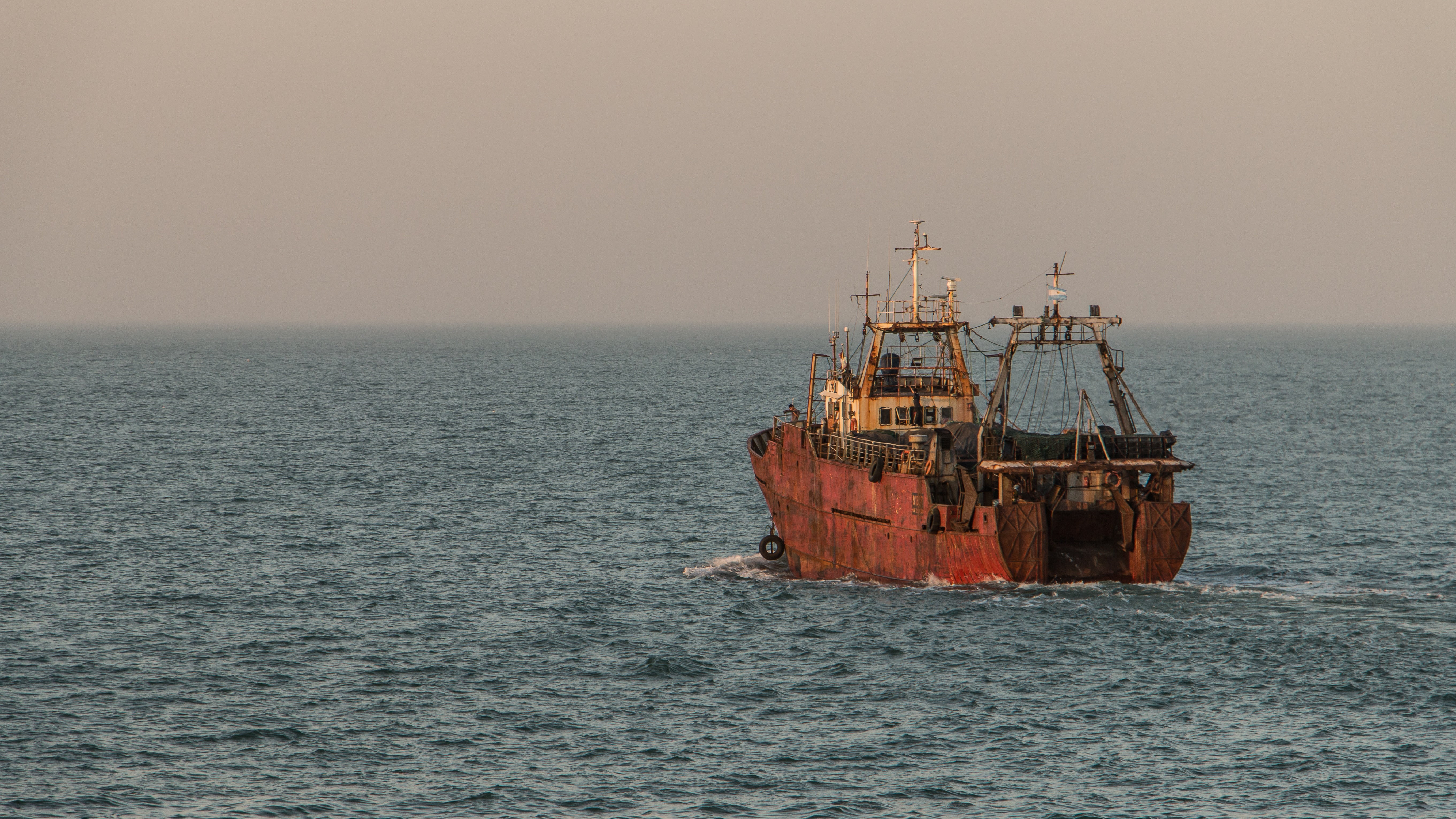 sea, costa, industrial ship, fishing boat, industry, passenger craft, outdoors, urban skyline, horizon over water, metal, argentina, ship, calm, fishing in height, HD Wallpaper