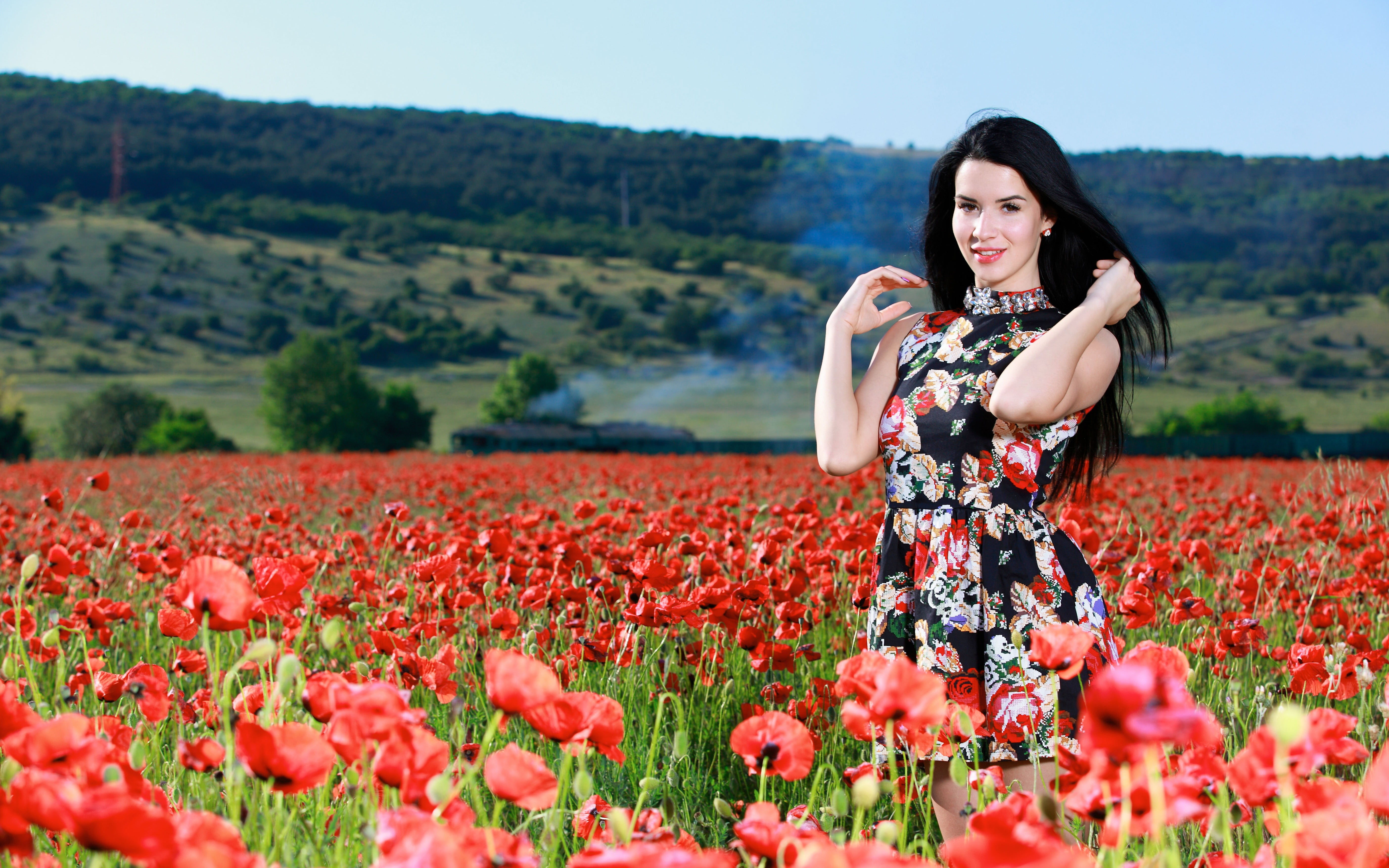 nature, young adult, beauty in nature, 5K, poppies, flowers, looking at viewer, flowering plant, women outdoors, flower, beautiful woman, women, young women, HD Wallpaper