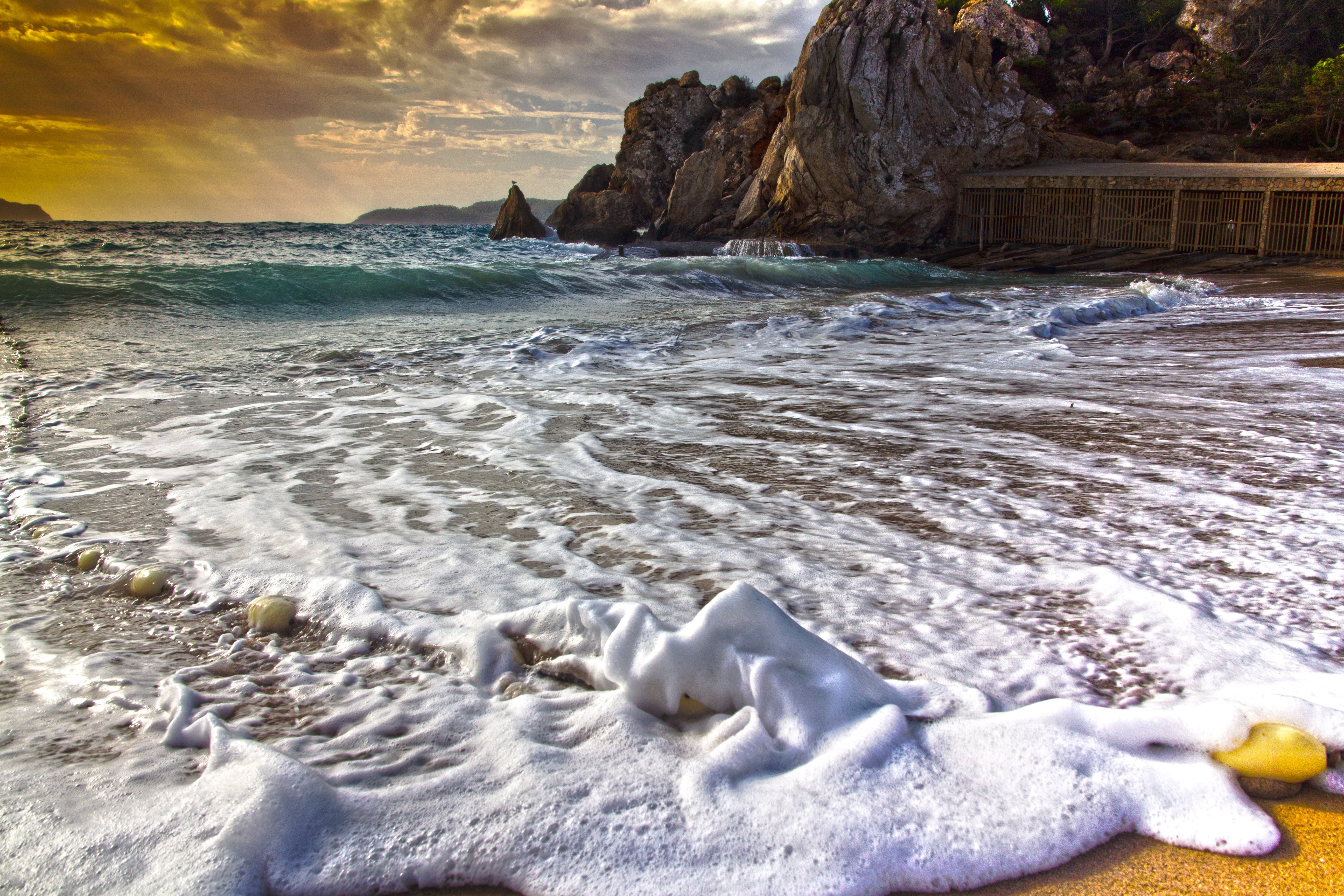 wave, beach, rock - Object, sand, tranquil scene, sight, outdoors, outlook, coastline, island, solid, ocean surf, land, scenics - nature, sun and sea, beauty in nature, HD Wallpaper