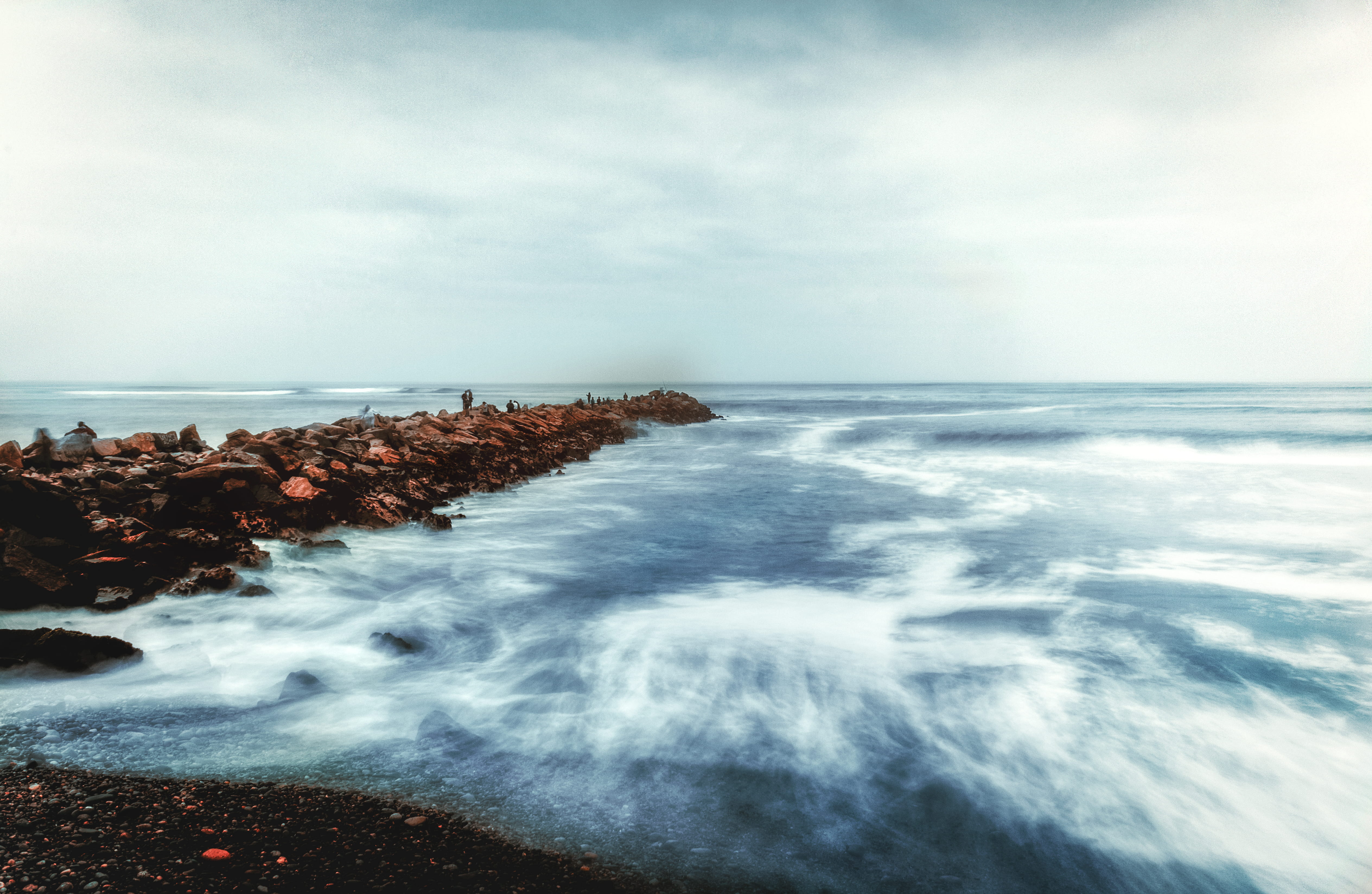 rock - object, scenics - nature, circuito de playas, outdoors, sky, nature, blue, barranco, cloudy, shore, water, day, power in nature, rock, 4K, aquatic sport, HD Wallpaper