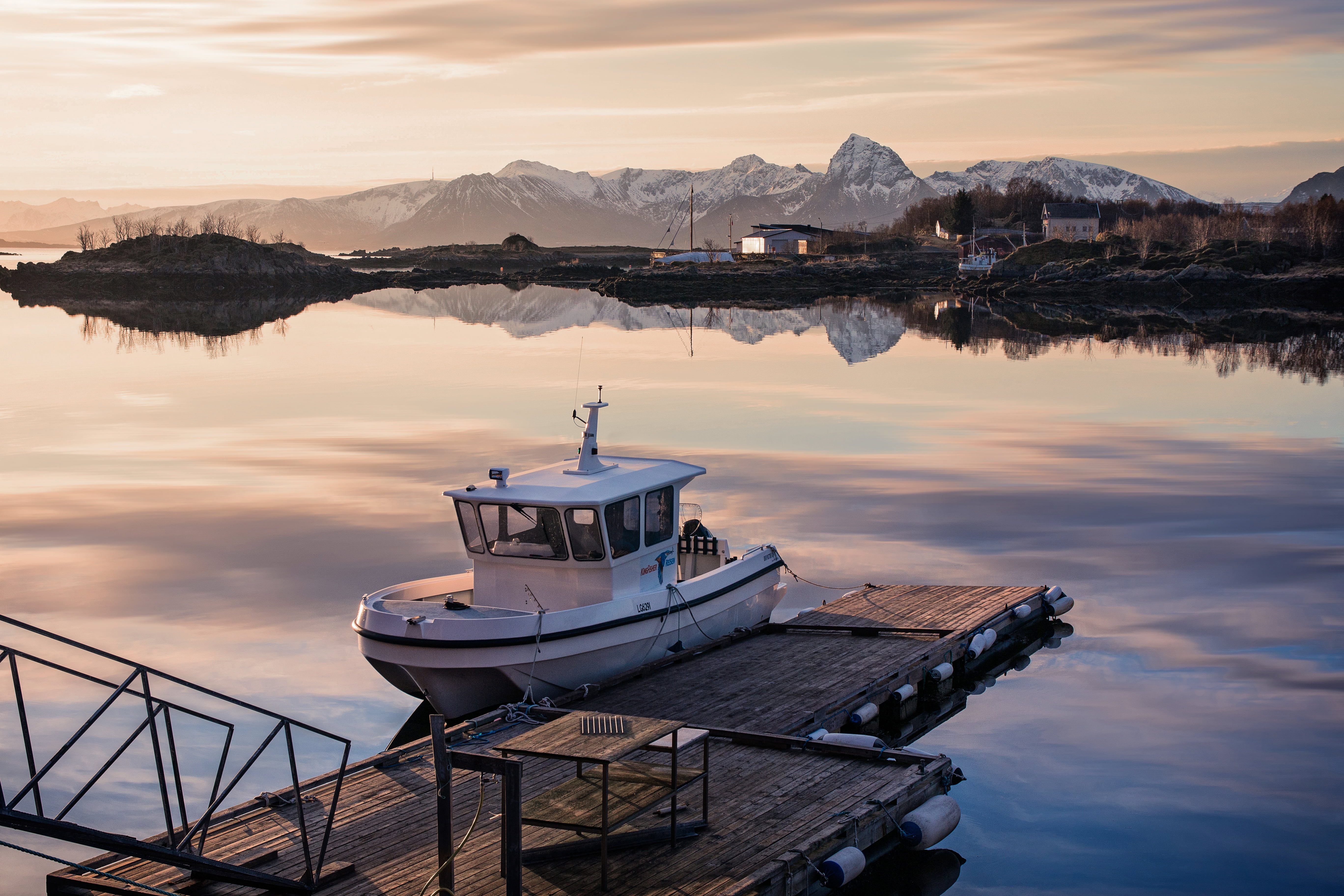 docked, water, land, cloud, sunset, photo, nature, landscape, jetty, scenics, color, mountain, boat, photography, toolkit, blur, sea, actions, lenny, non-commercial, HD Wallpaper