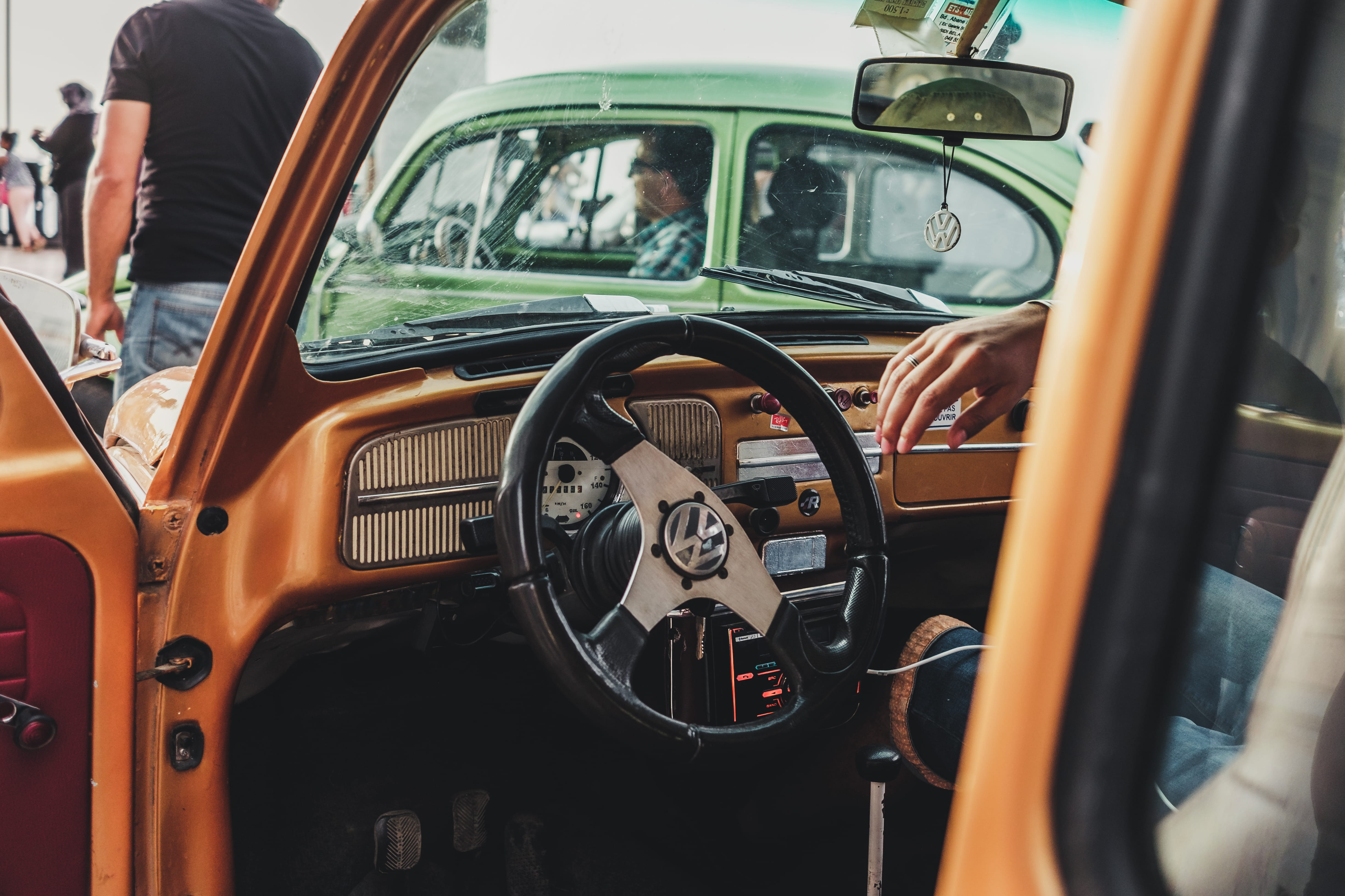 inside Of, vehicle Seat, urban art, retro, transportation, outdoors, old-fashioned, dashboard, land Vehicle, vw beetle, street photography, travel, women, HD Wallpaper