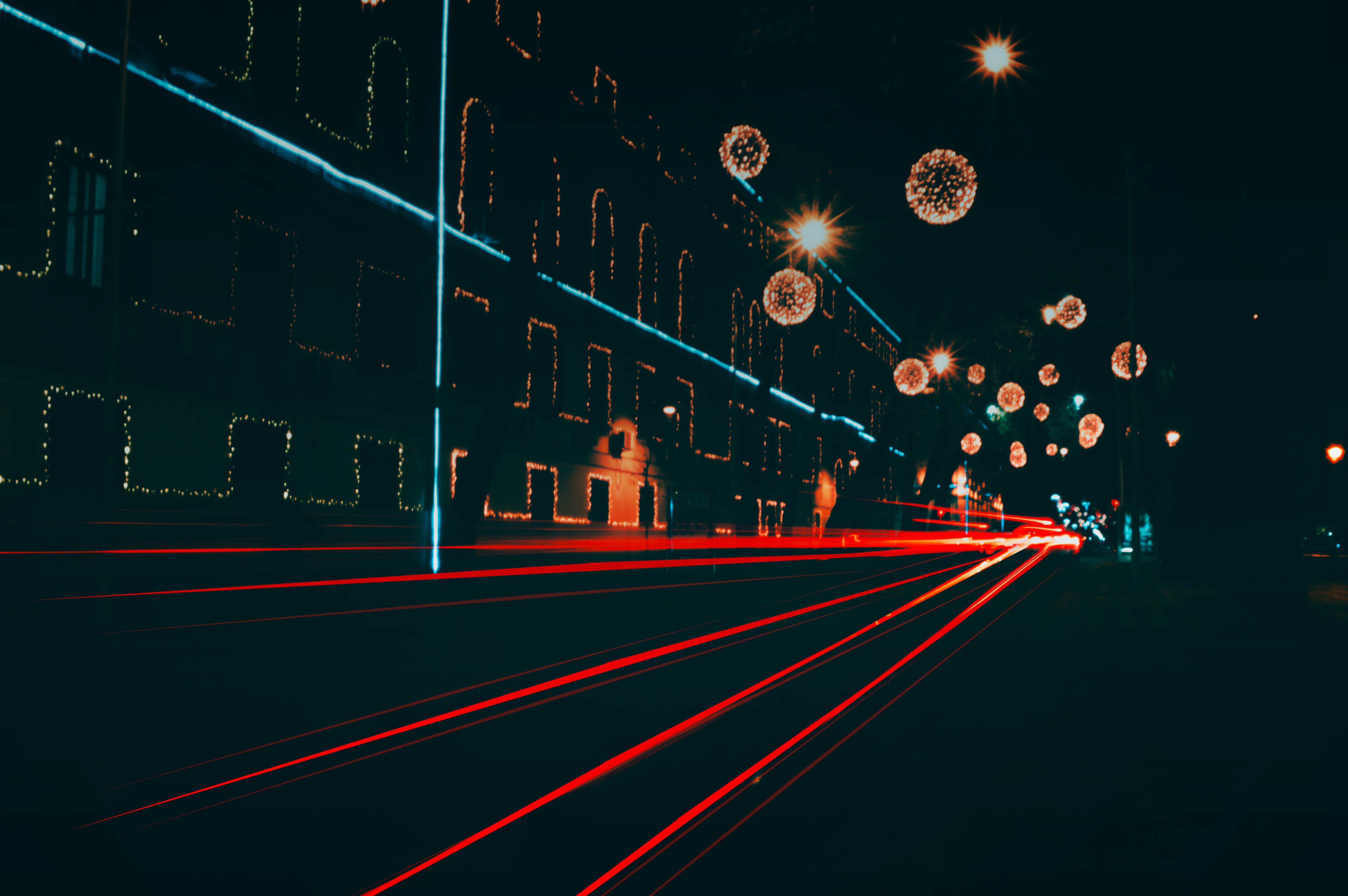 illuminated, no people, transportation, motion, 5K, eve, building exterior, multi colored, blurred motion, new, outdoors, red, albania, arts culture and entertainment, HD Wallpaper
