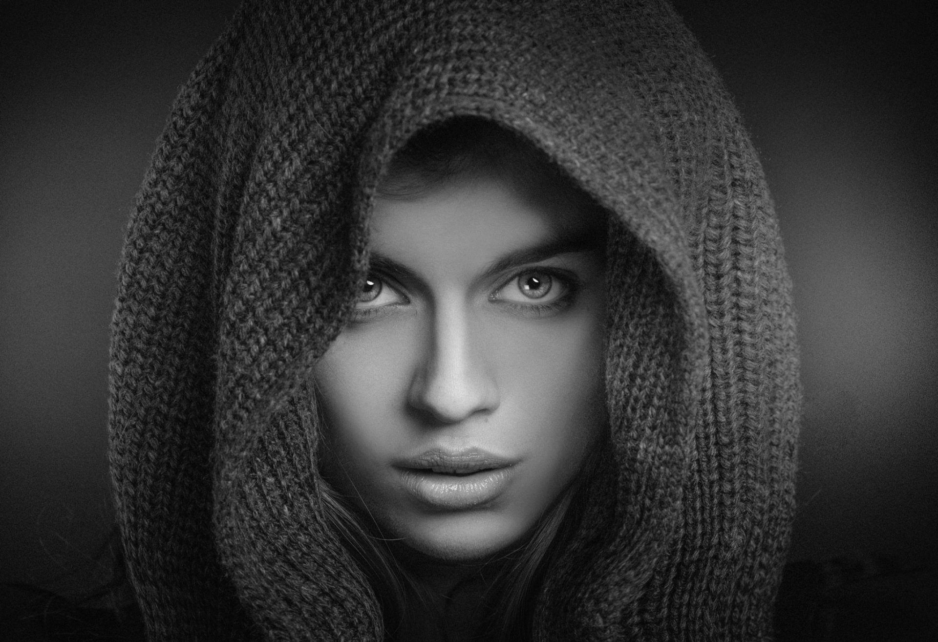 Hood, Face, Woman, Black and White, 1080P, Women, Girl, HD Wallpaper