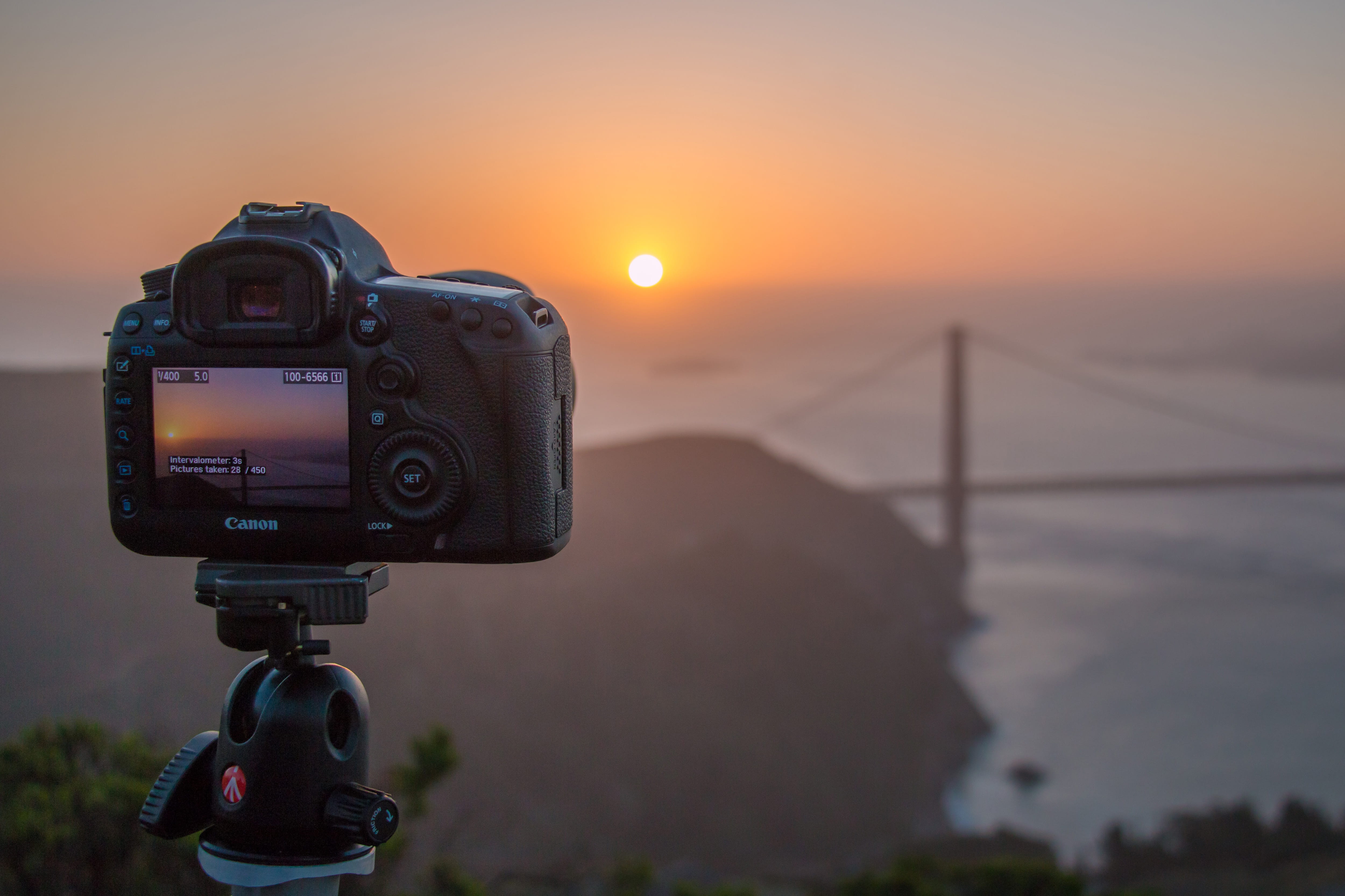 sky, photography themes, 4K, orange color, san, focus on foreground, slr camera, tripod, sun, california, francisco, outdoors, camera - Photographic Equipment, HD Wallpaper