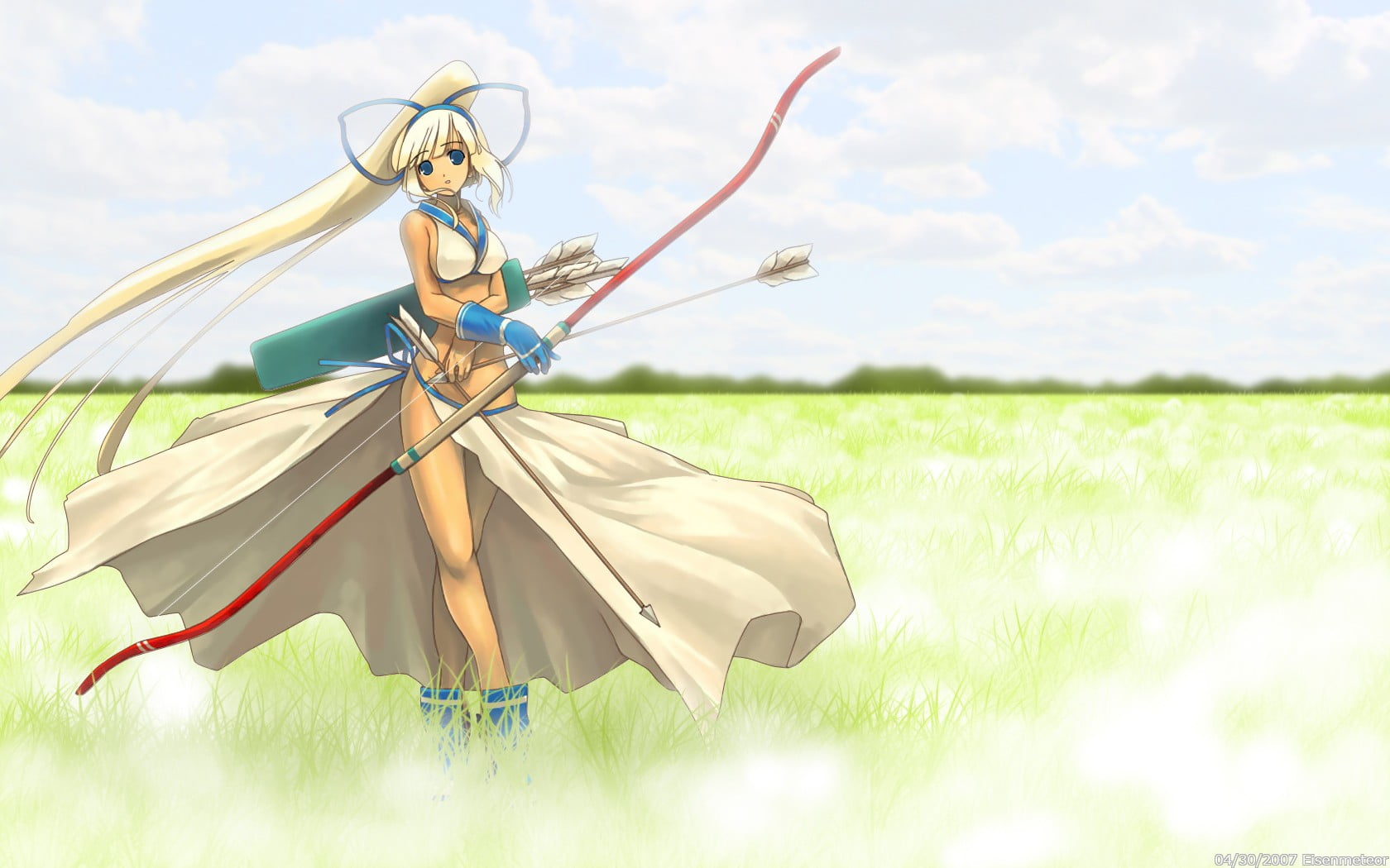 land, sunlight, rural scene, cloud - sky, Samurai Shodown, plant, beauty in nature, anime girls, 720P, field, nature, focus on foreground, sky, green color, HD Wallpaper