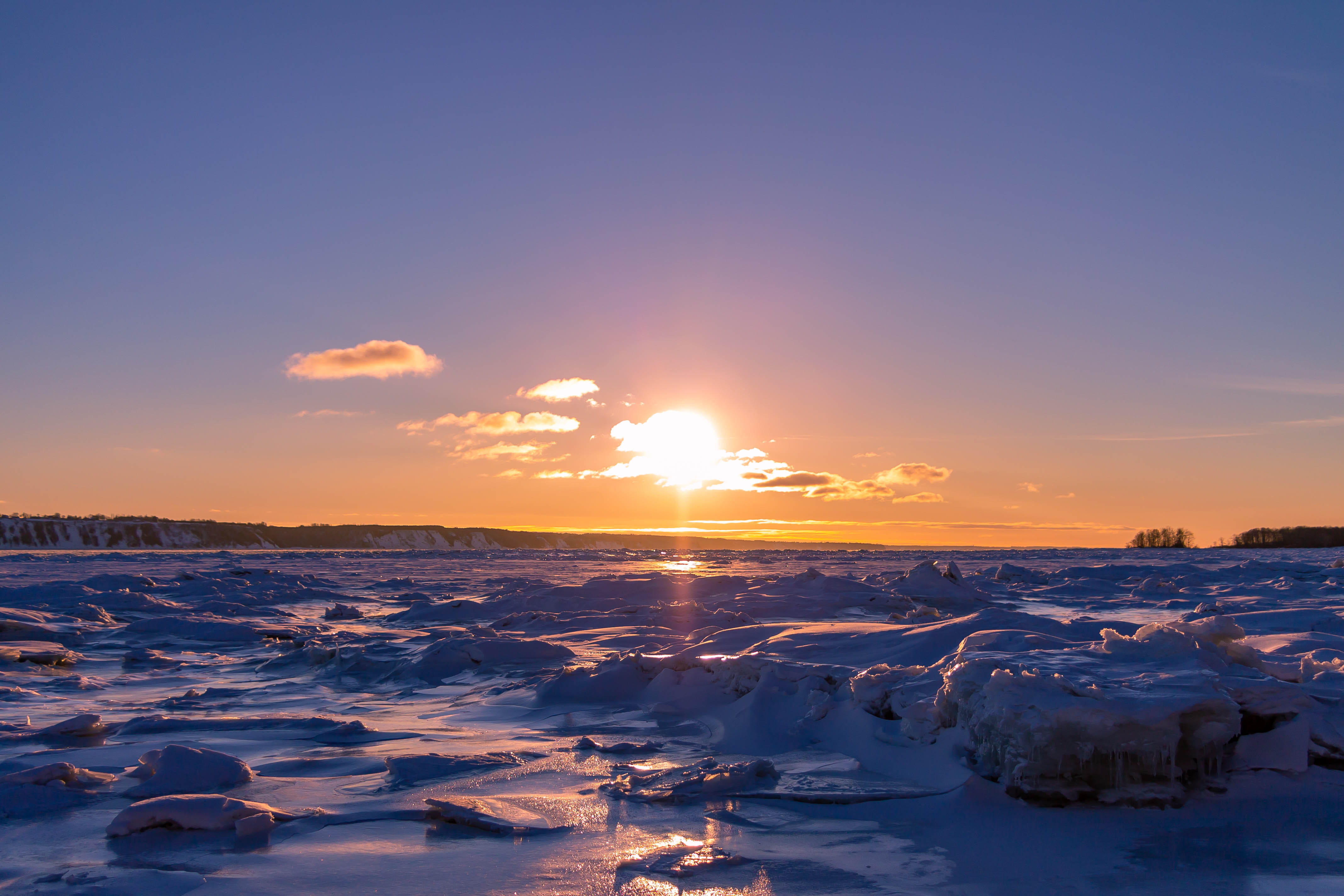 sea, outdoors, tranquility, frozen, cap-rouge, sky, idyllic, red sky, hour, iceberg, snow, orange color, nature, scenics - nature, cold temperature, fleuve saint-laurent, HD Wallpaper