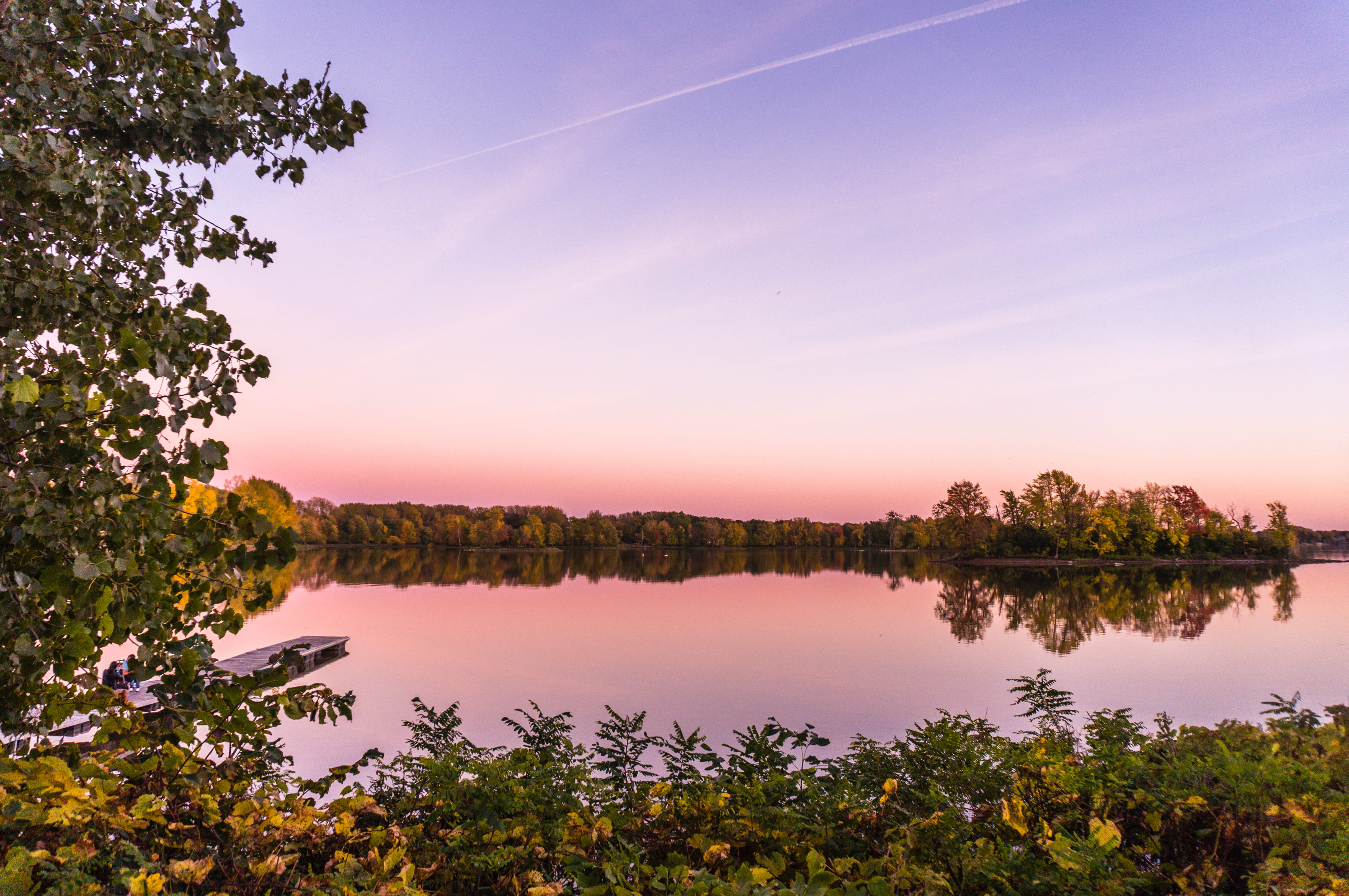 reflection, river, dusk, plant, fleuve, non-urban scene, ocean, orange color, water, 4K, land, clear sky, forest, tranquil scene, scenery, outdoors, island, HD Wallpaper