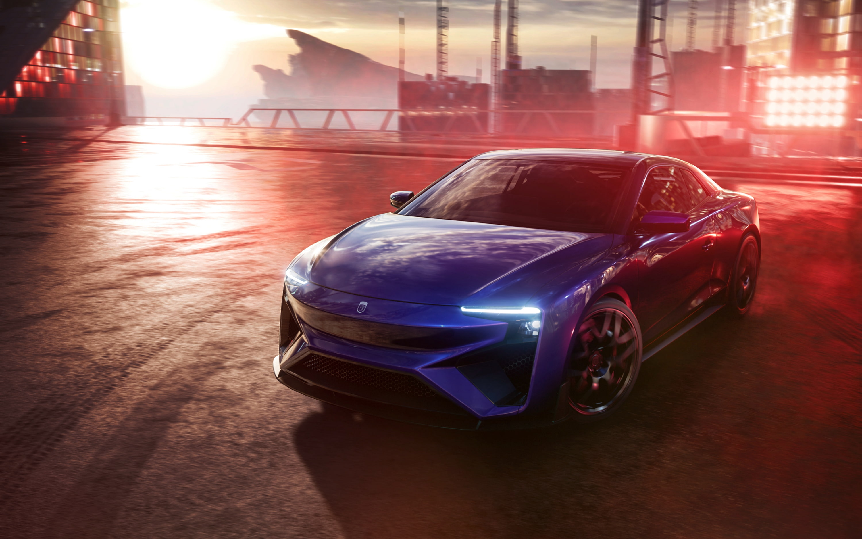 2K, building exterior, lens flare, Vehicle, sun, built structure, sunbeam, motor vehicle, architecture, luxury, city, illuminated, bright, no people, mode of transportation, HD Wallpaper