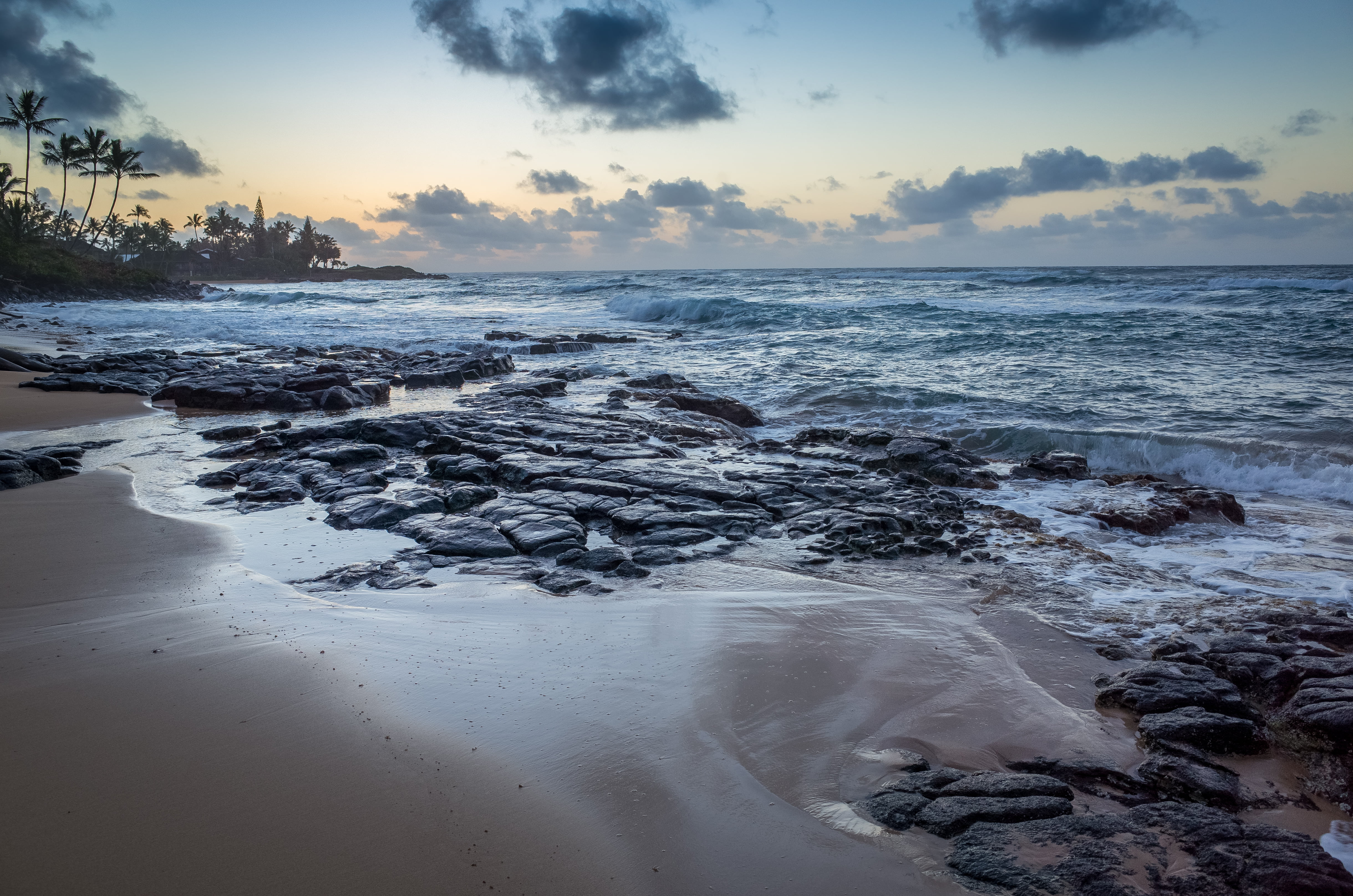 beauty In Nature, scenics, landscape, Bay  View, 4K, sky, sunrise, surf, beach, photography, summer, sea, body, sunset, body of water, wave, water, kauai, HD Wallpaper