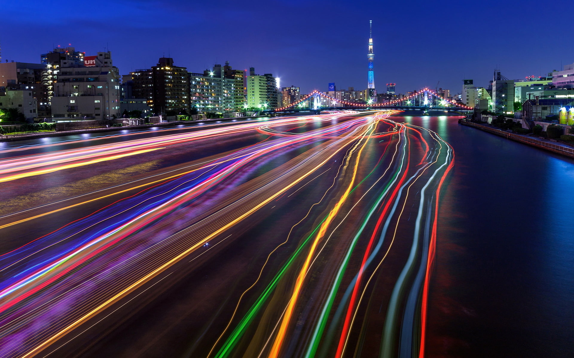 1080P, Light Trails, speed, timelapse, city street, street, building exterior, traffic, city life, illuminated, City, motion, built structure, Long Exposure, HD Wallpaper