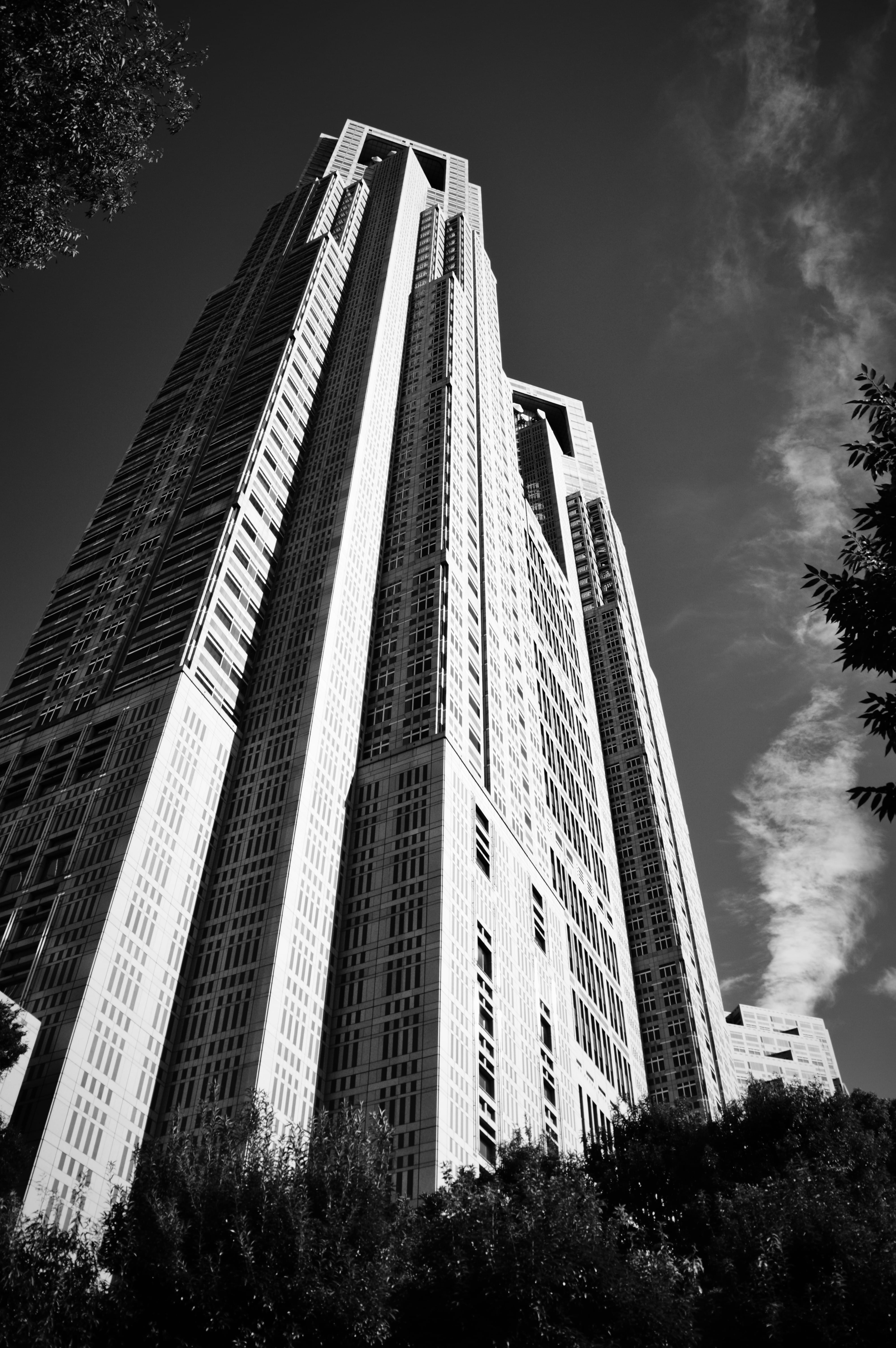 nature, japan, building, financial district, blackandwhite, office, spire, city, tree, outdoors, architecture, low angle view, apartment building, black, Phone HD Wallpaper