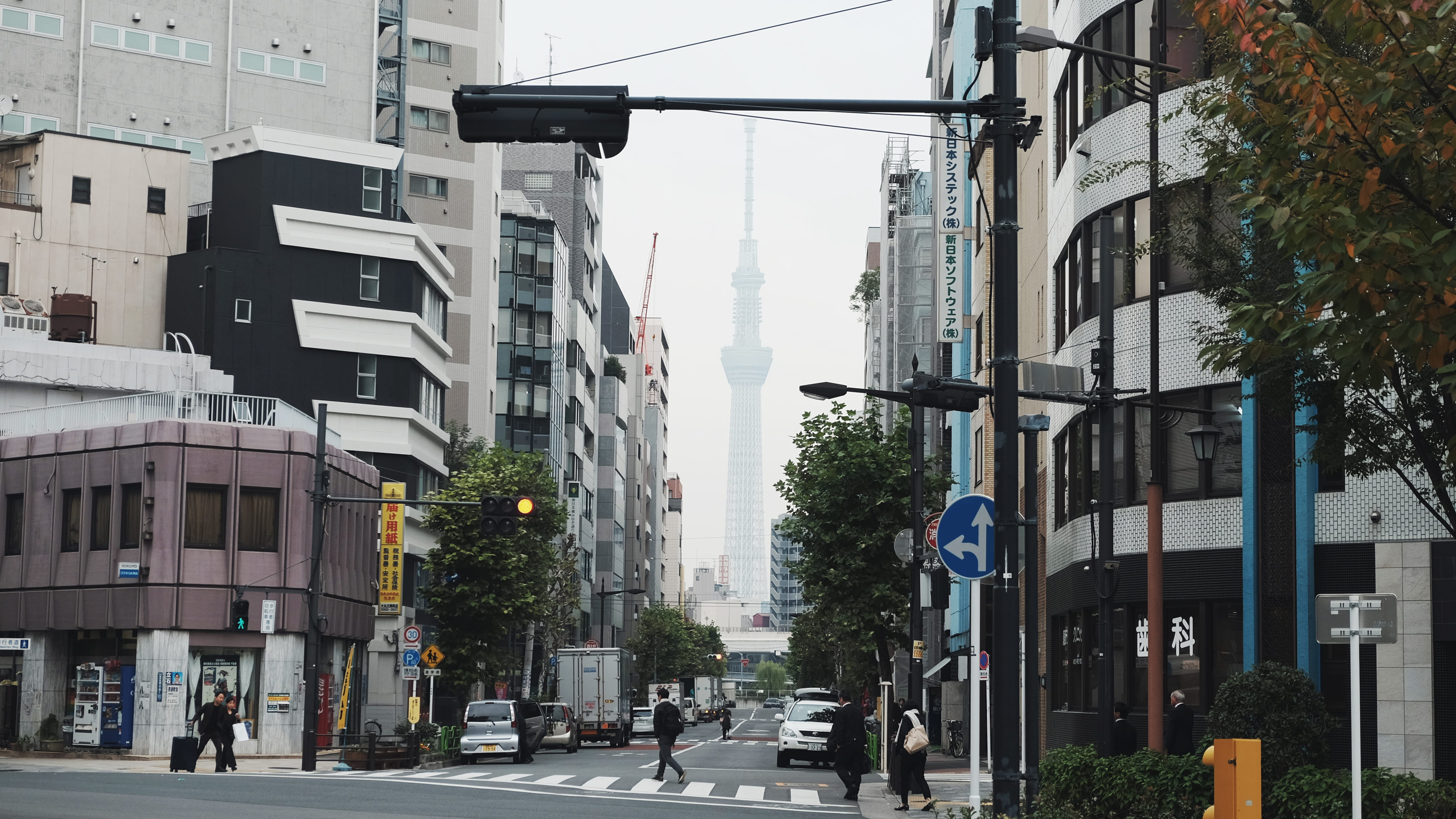 architecture, residential district, street, japan, 4K, city street, car, building exterior, office building exterior, outdoors, life, street light, road sign, HD Wallpaper