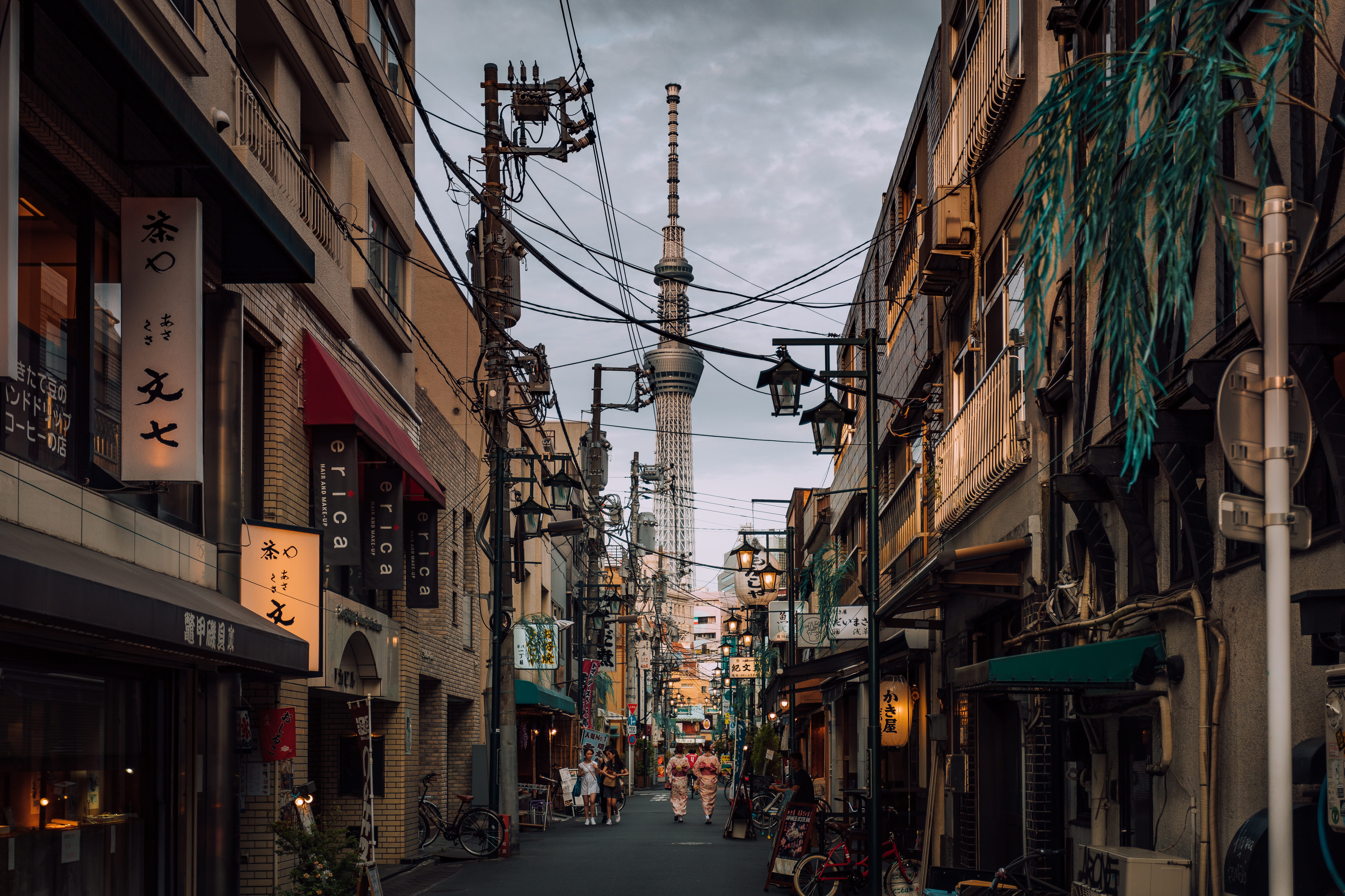 residential district, city, tokyo sky tree, outdoors, stock, street, narrow, road, text, building exterior, alley, cable, tokyo, sky, built structure, incidental people, HD Wallpaper