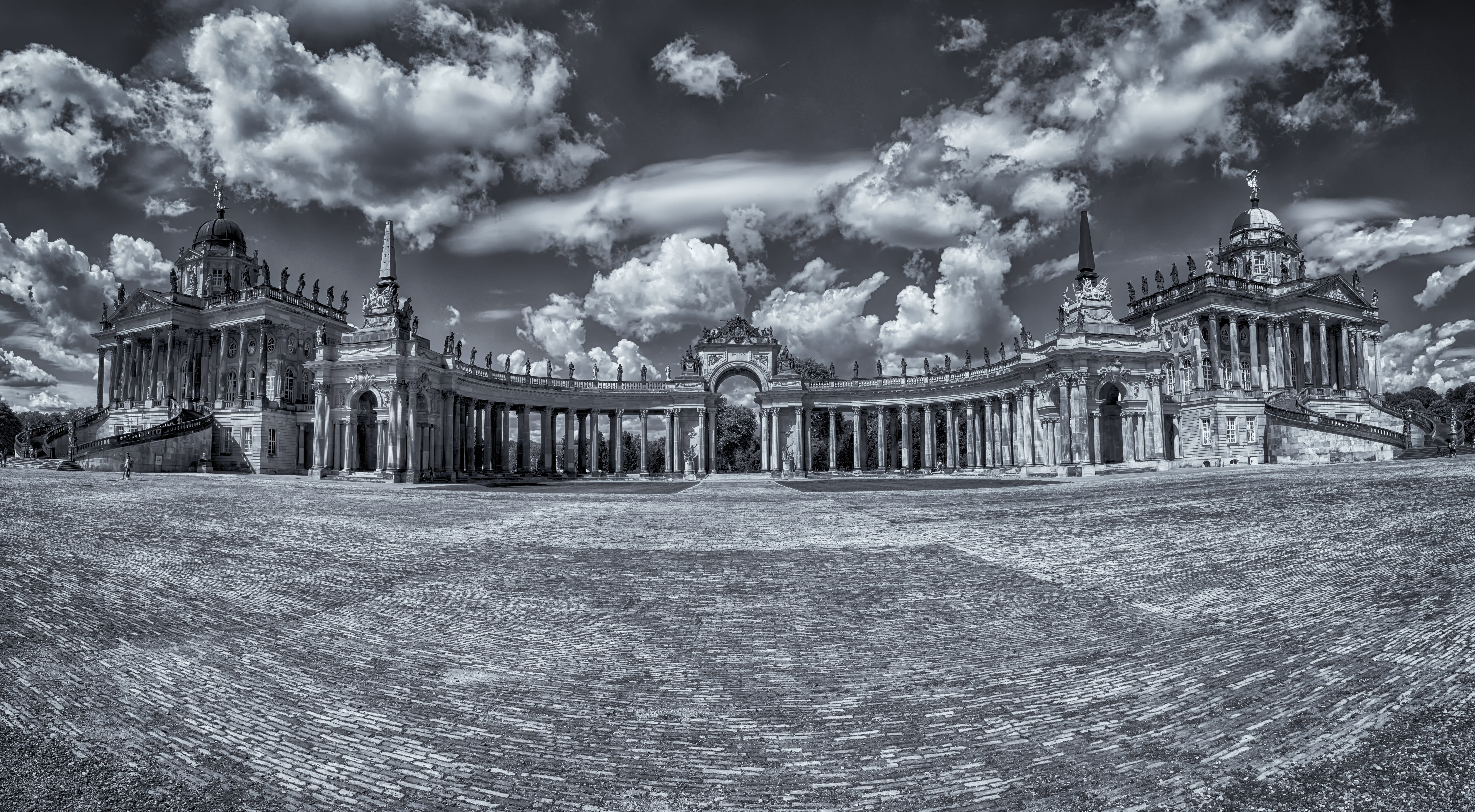 travel destinations, hand, ptgui, the past, building, castle sanssouci, 8K, cloud - sky, architectural column, gästehaus new palais, religion, travel, HD Wallpaper