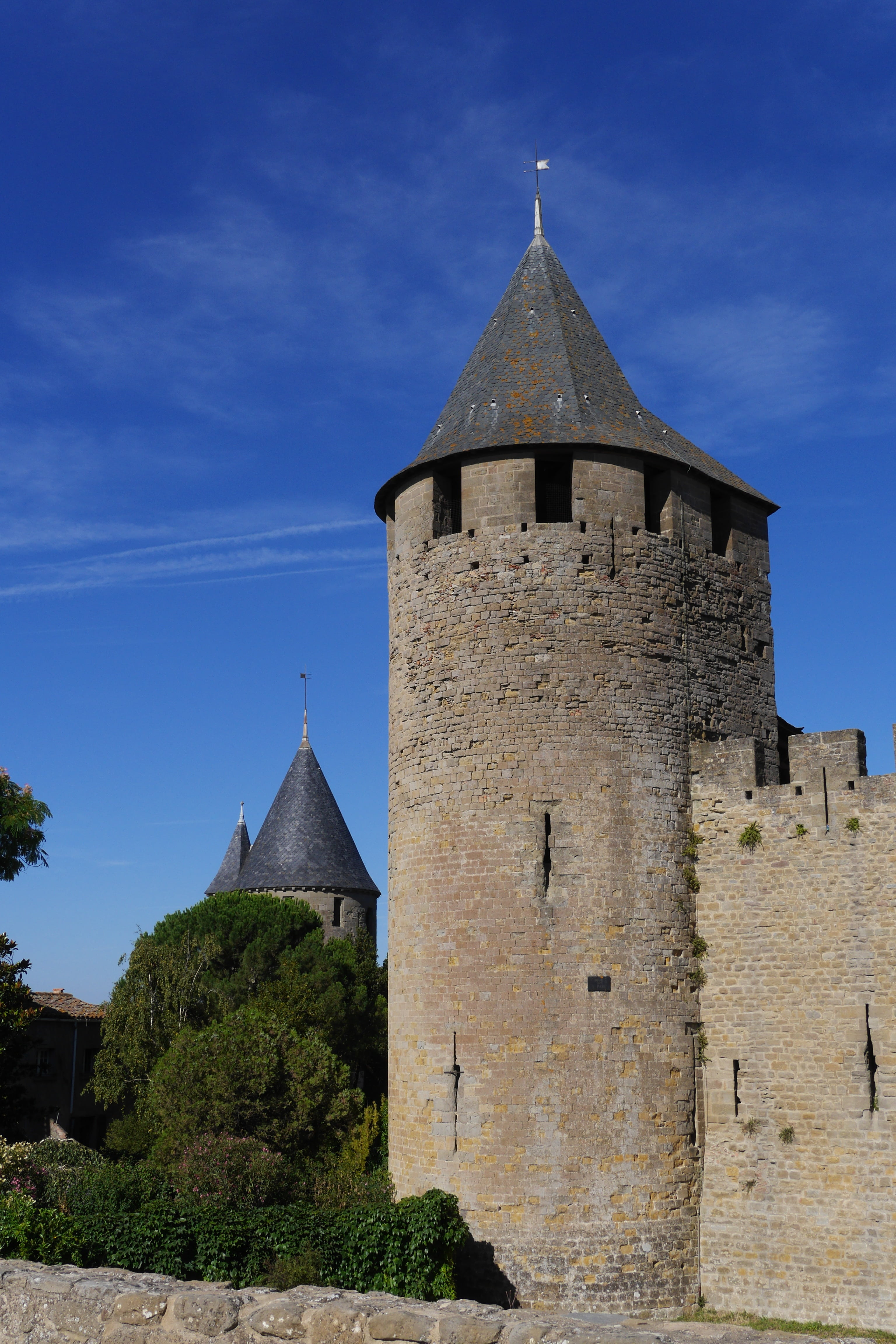 south, old, building exterior, history, day, heritage, french village, low angle view, tourist town, old village, tower, medieval, blue, old houses, outdoors, Phone HD Wallpaper