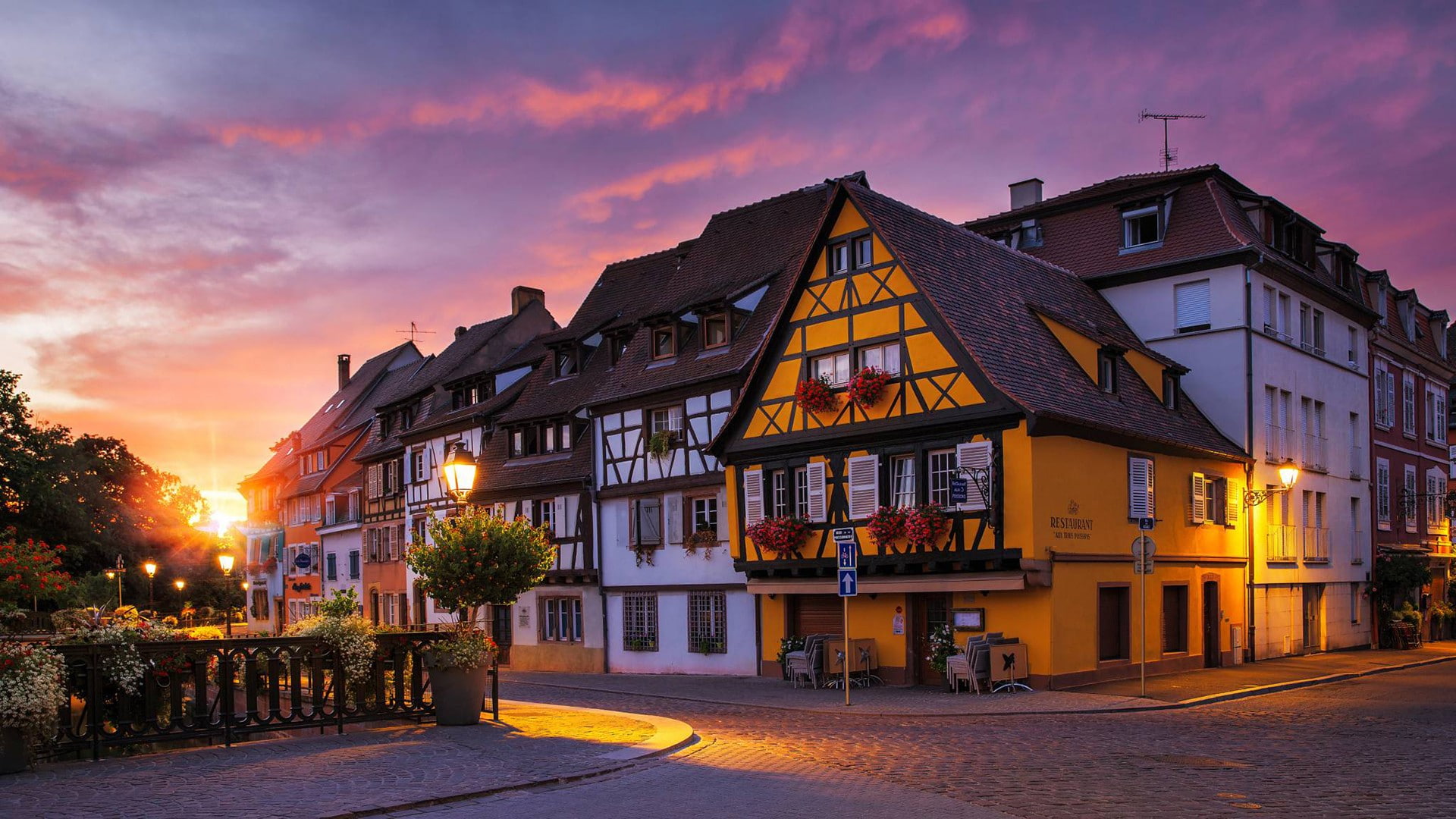 city, sunset, Colmar, 1080P, HD Wallpaper
