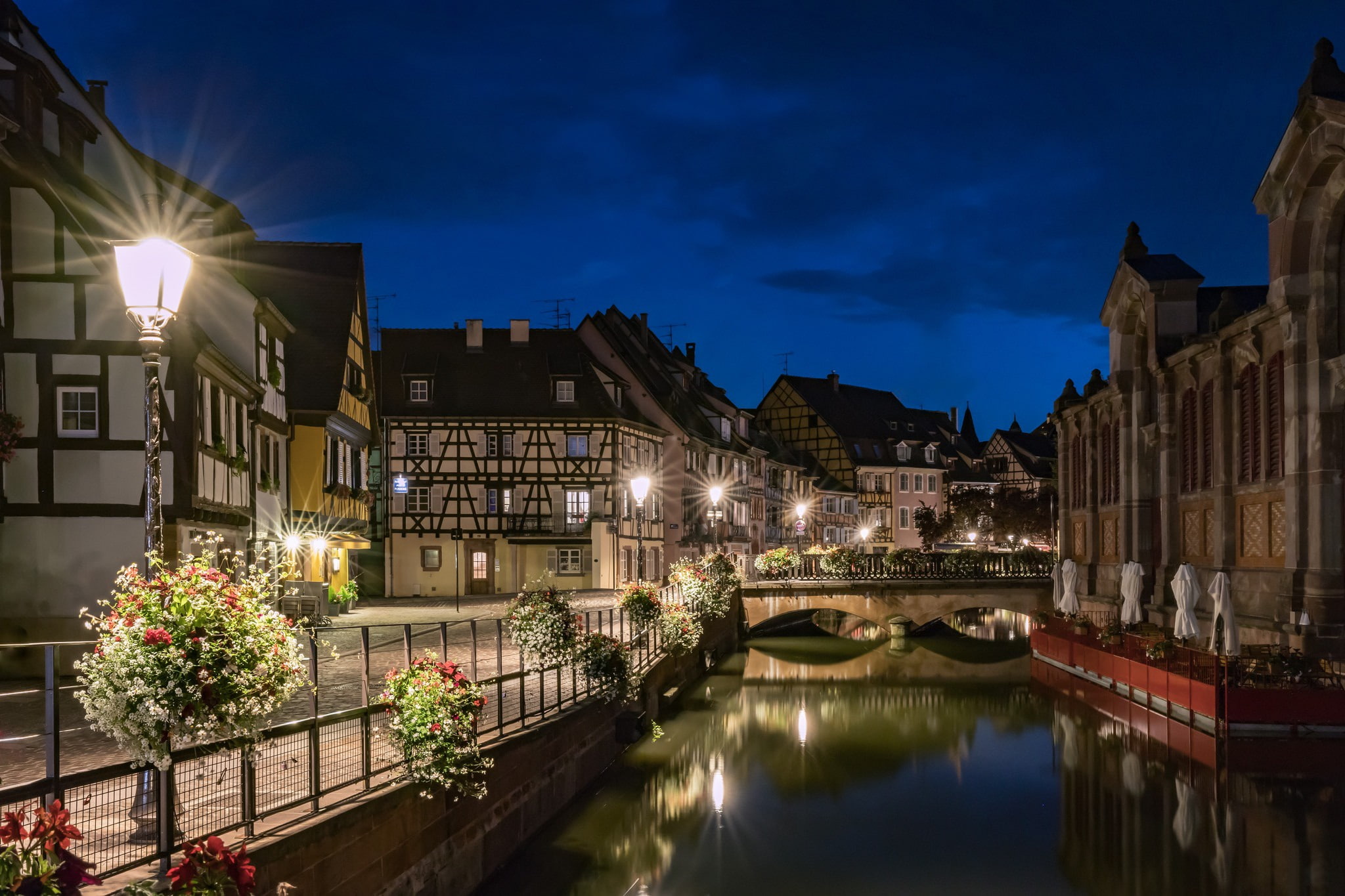 lights, Colmar, 1080P, France, the evening, HD Wallpaper