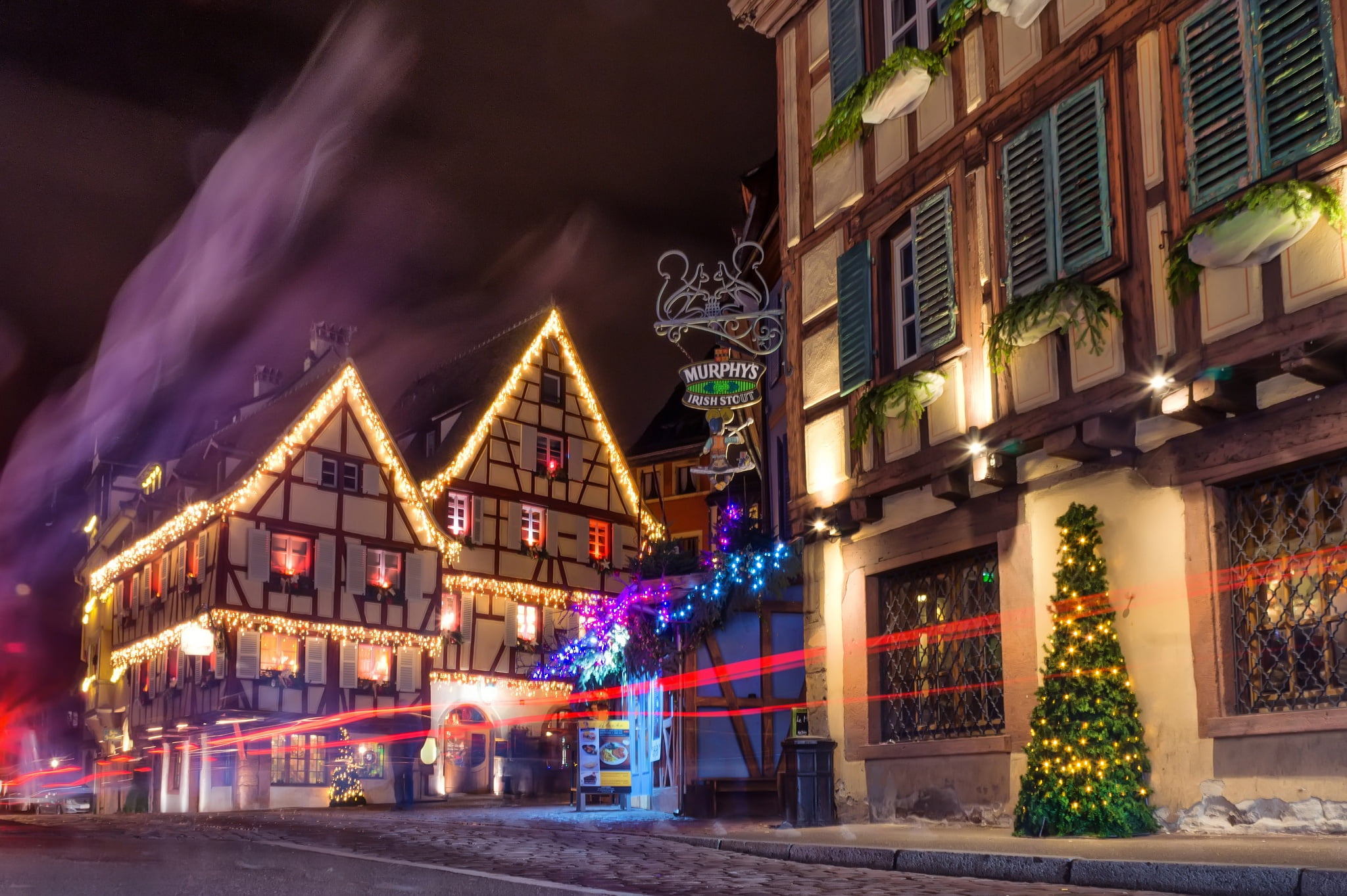 1080P, night, Colmar, lights, France, Christmas, HD Wallpaper