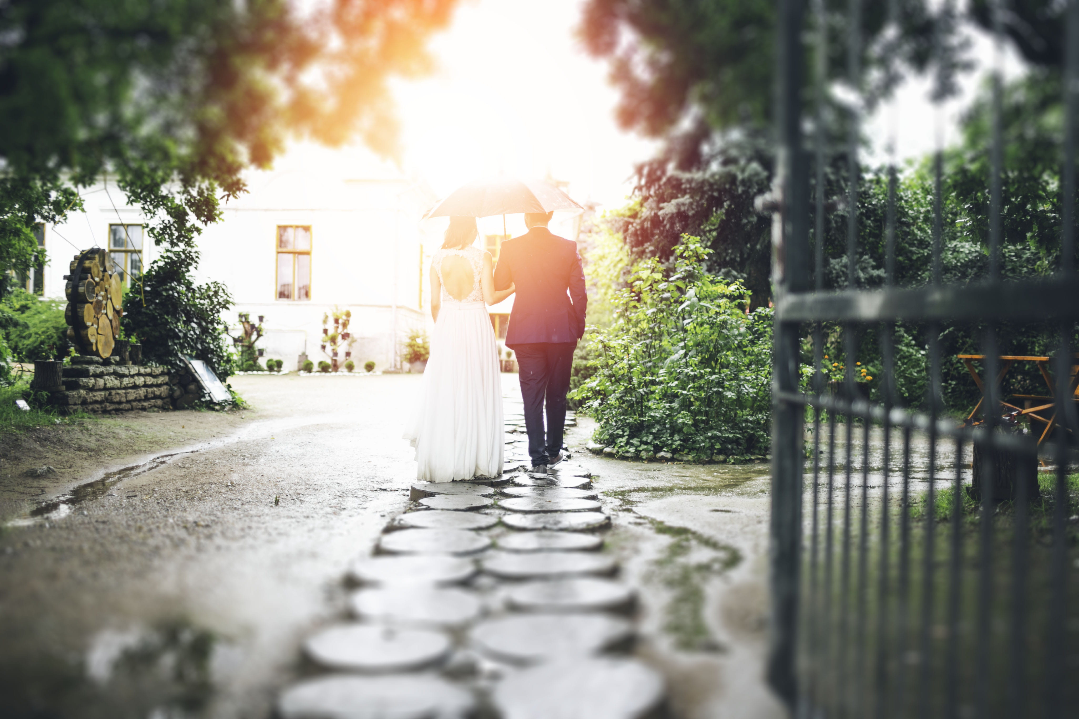 adult, selective focus, emotion, love, path, women, fashion, footpath, walking, marriage, tree, gate, garden, positive emotion, togetherness, plant, style, HD Wallpaper
