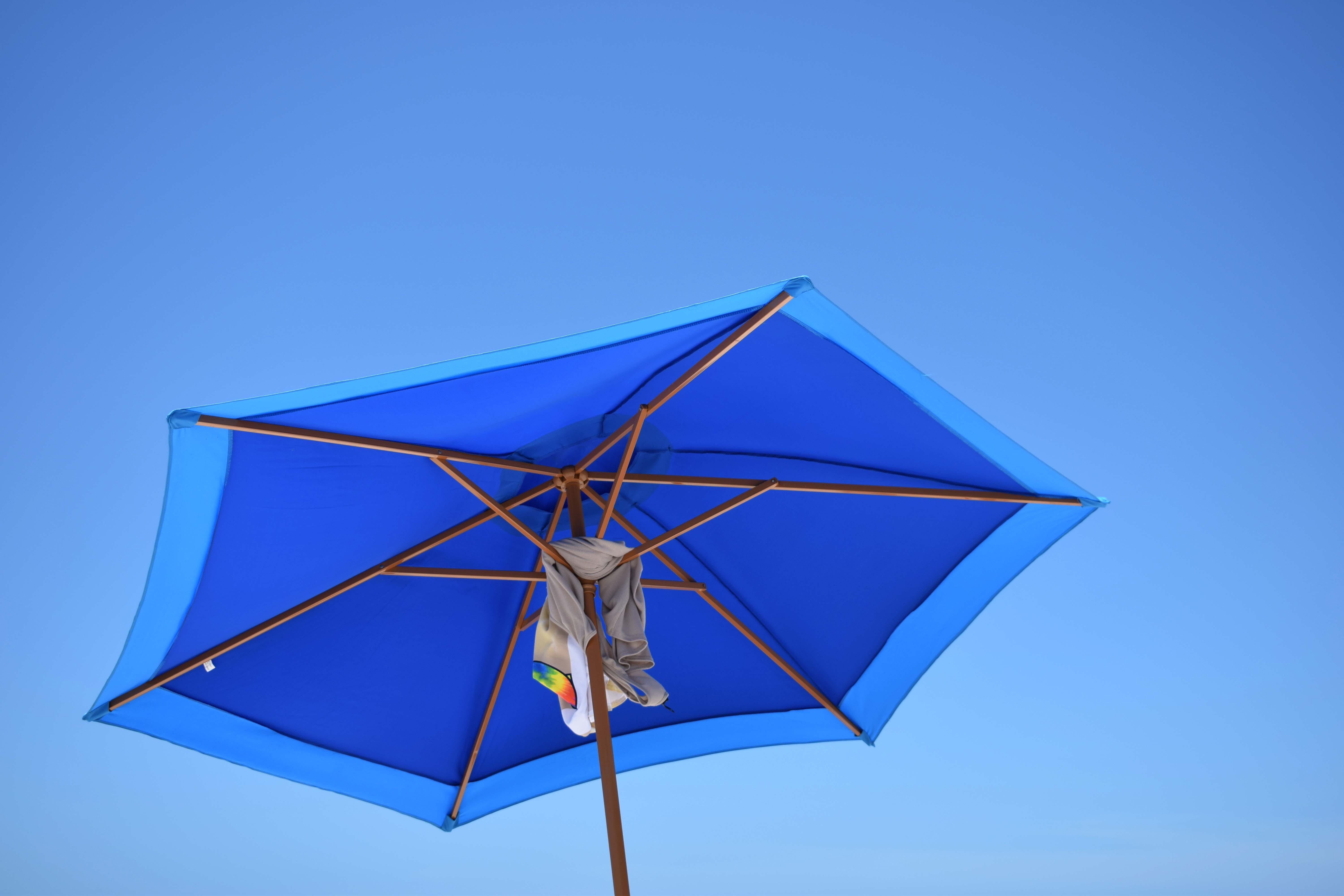 outdoors, nature, low, beach day, sunshade, single object, brown, shade, daytime, umbrella, clear sky, blue, patio, photography, protection, sun, blue sky, HD Wallpaper