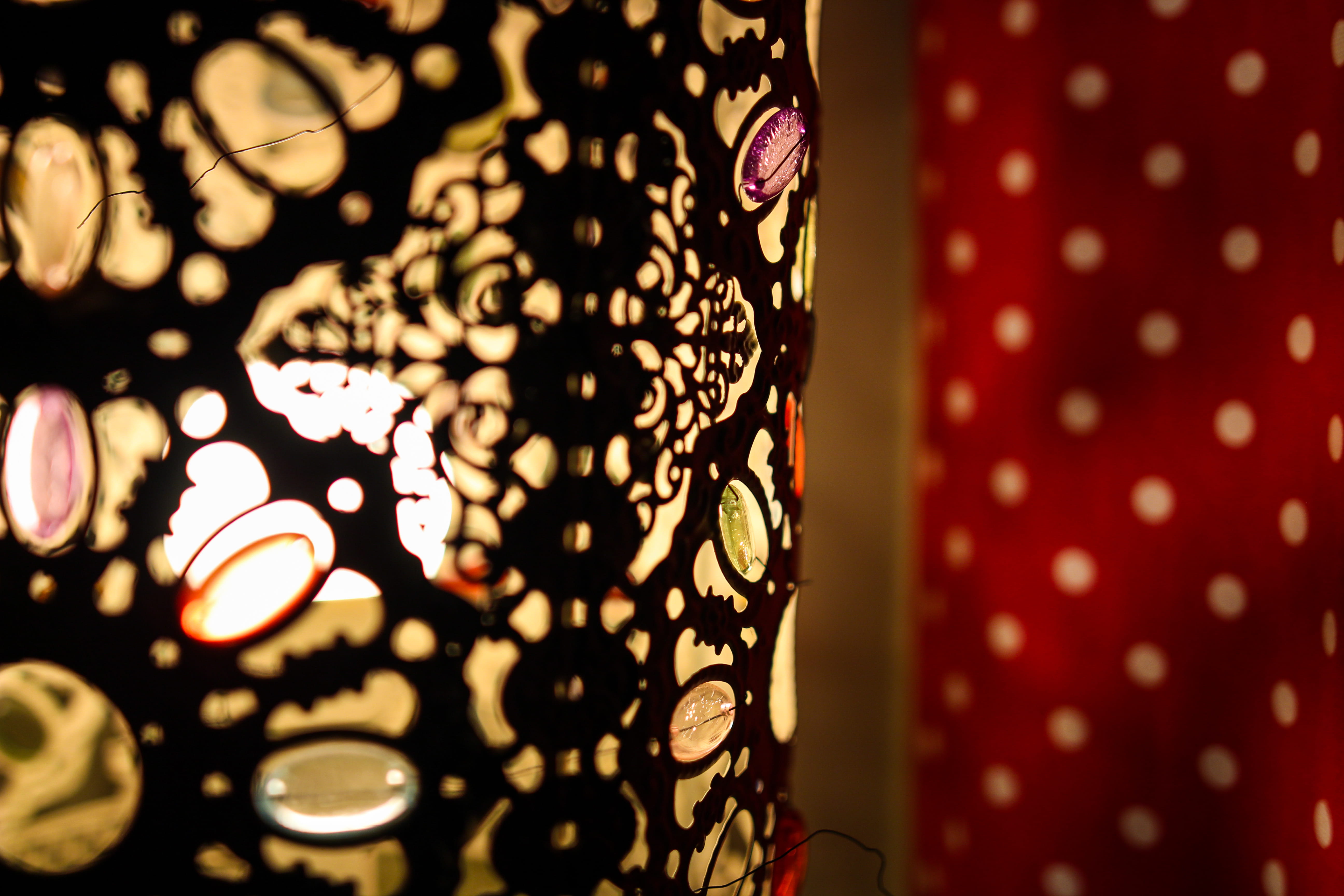 multi colored, honeycomb, plant, illuminated, textile, lighting equipment, dinner, food, indoors, creativity, pattern, honey, lantern, table lamp, shape, HD Wallpaper