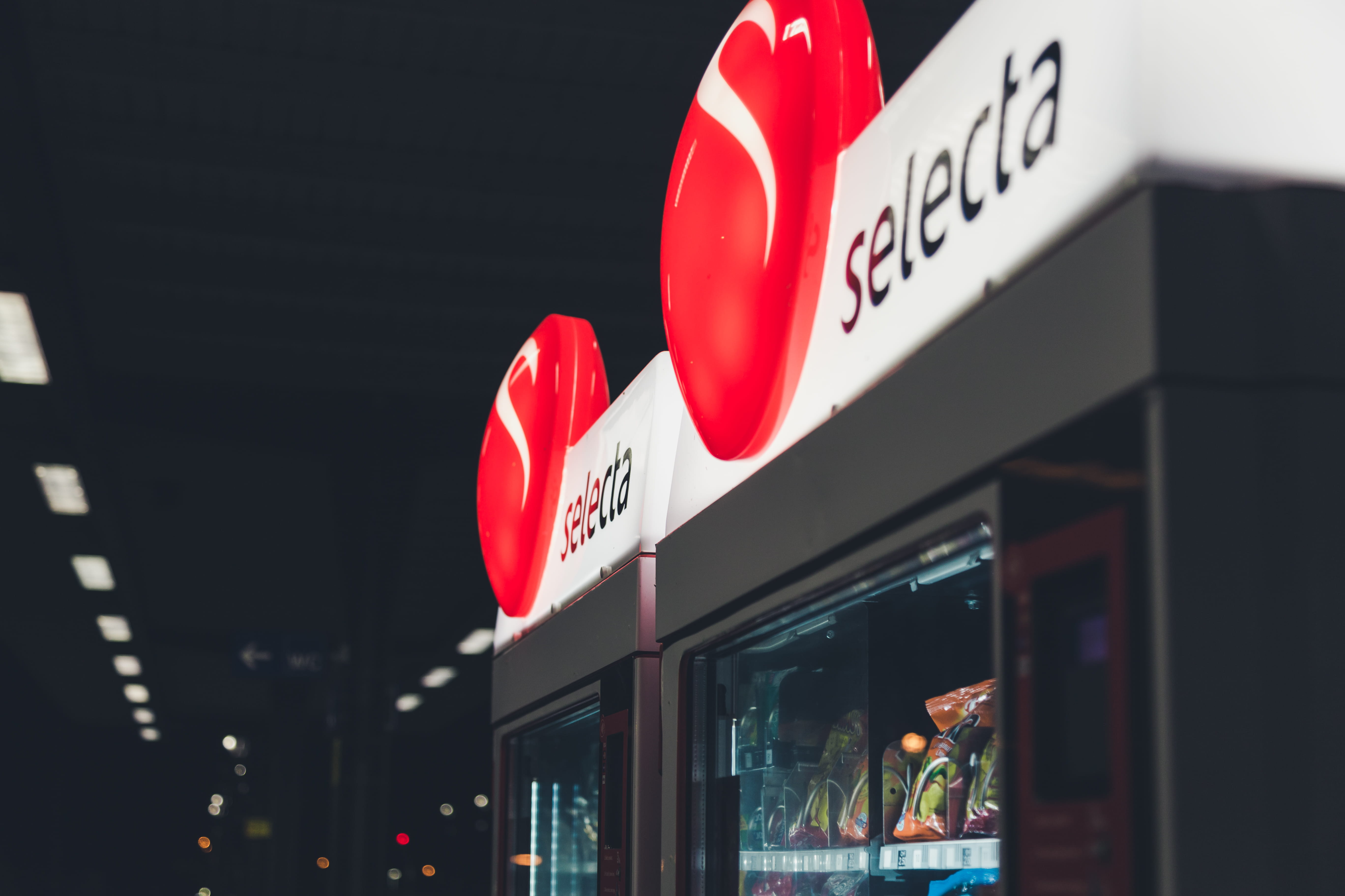 neon, switzerland, city, building exterior, vending machine, light, night, train station, glass - material, illuminated, communication, information, built structure, HD Wallpaper