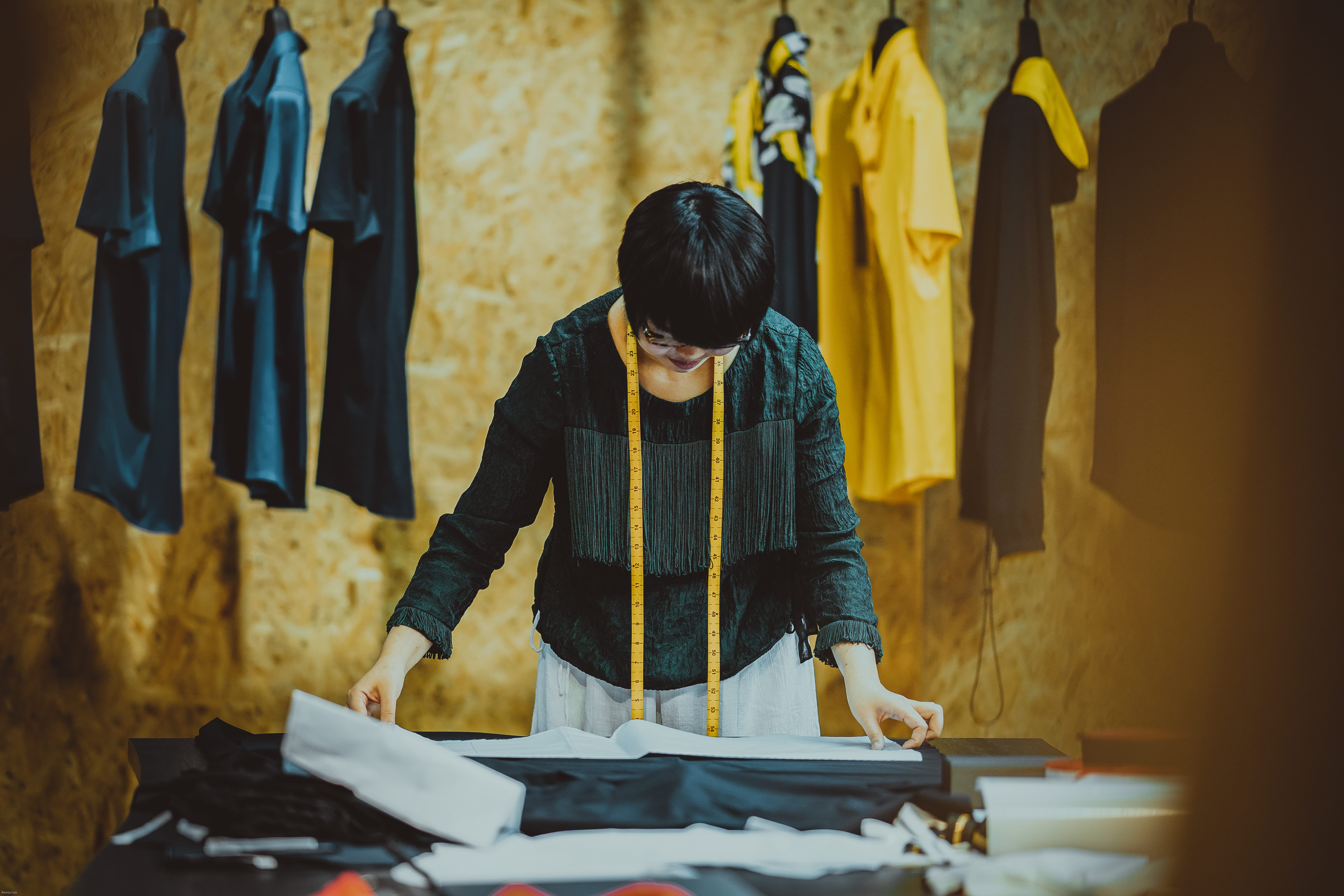 blouse, indoors, tailor, yellow, adult, real people, dressmaker, maker, activity, textile, front view, tape, looking, clothing, architecture, holding, clothes, HD Wallpaper