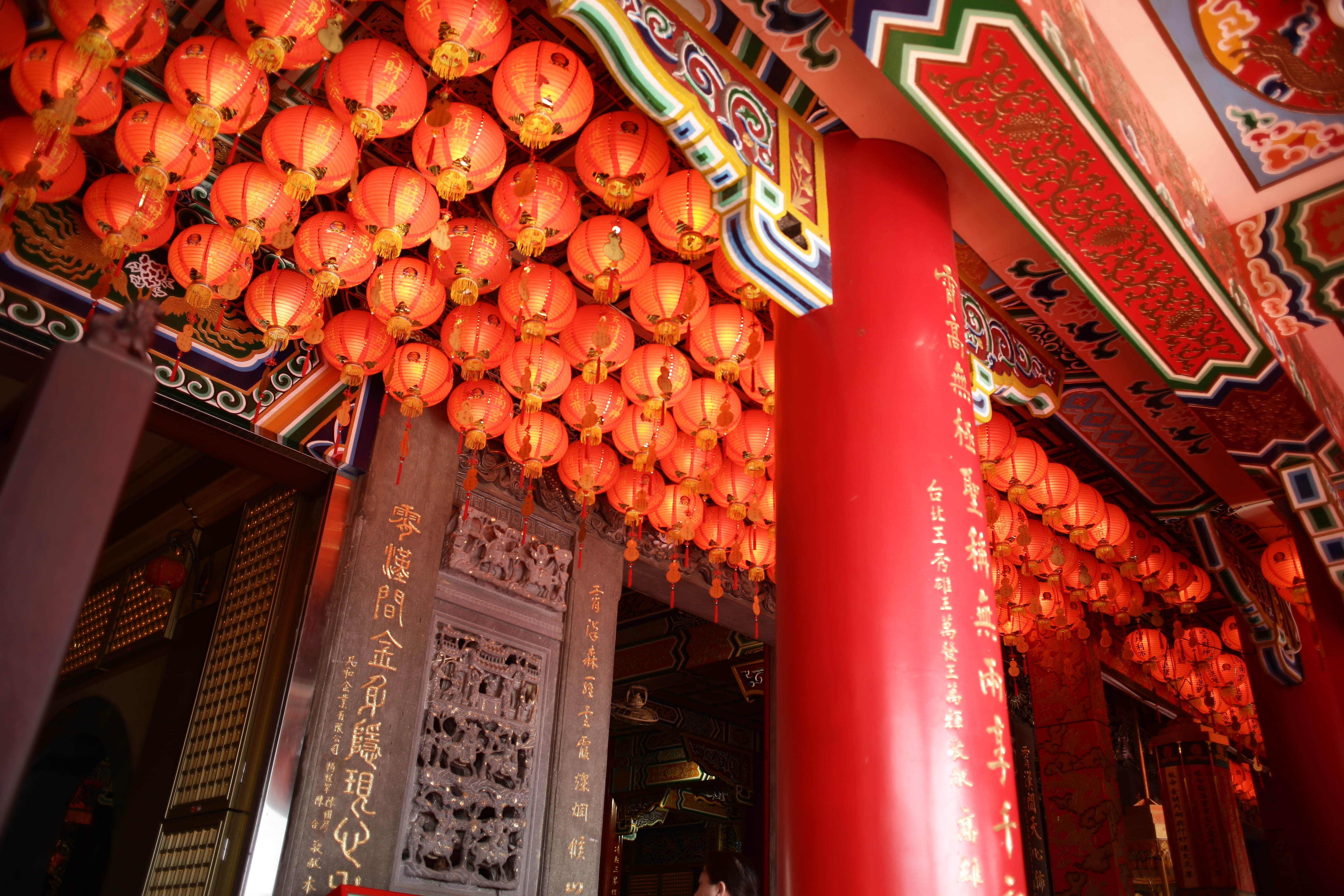 human, lantern, pillar, non-western script, built structure, building, ceiling, religion, place of worship, shrine, low angle view, no people, lamp, worship, HD Wallpaper