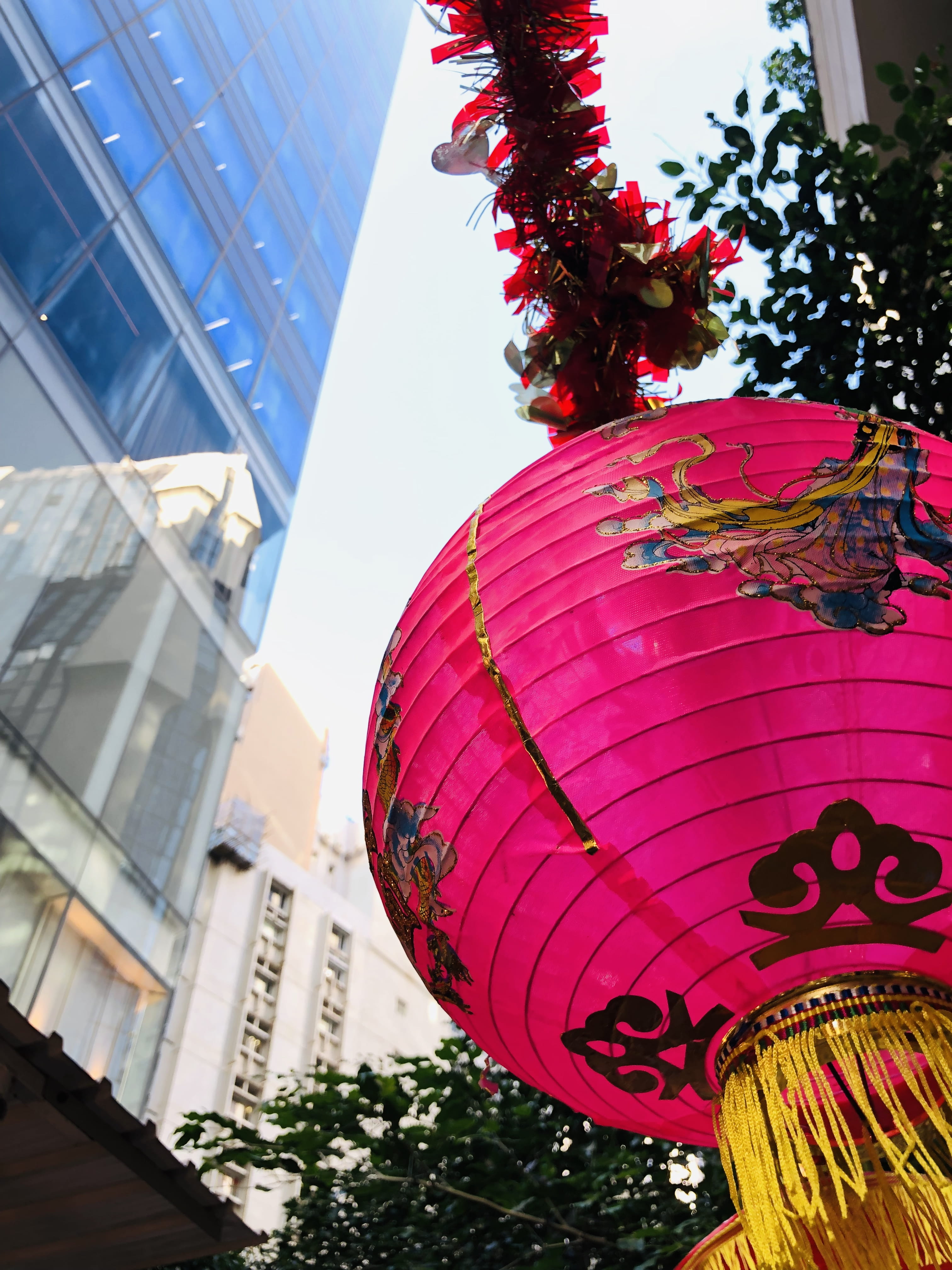 lamp, spoke, pedestrian, low angle view, vehicle, outside, festival, lantern, day, brick, pink, lighting equipment, hot air balloon, building, crowd, tarmac, Phone HD Wallpaper