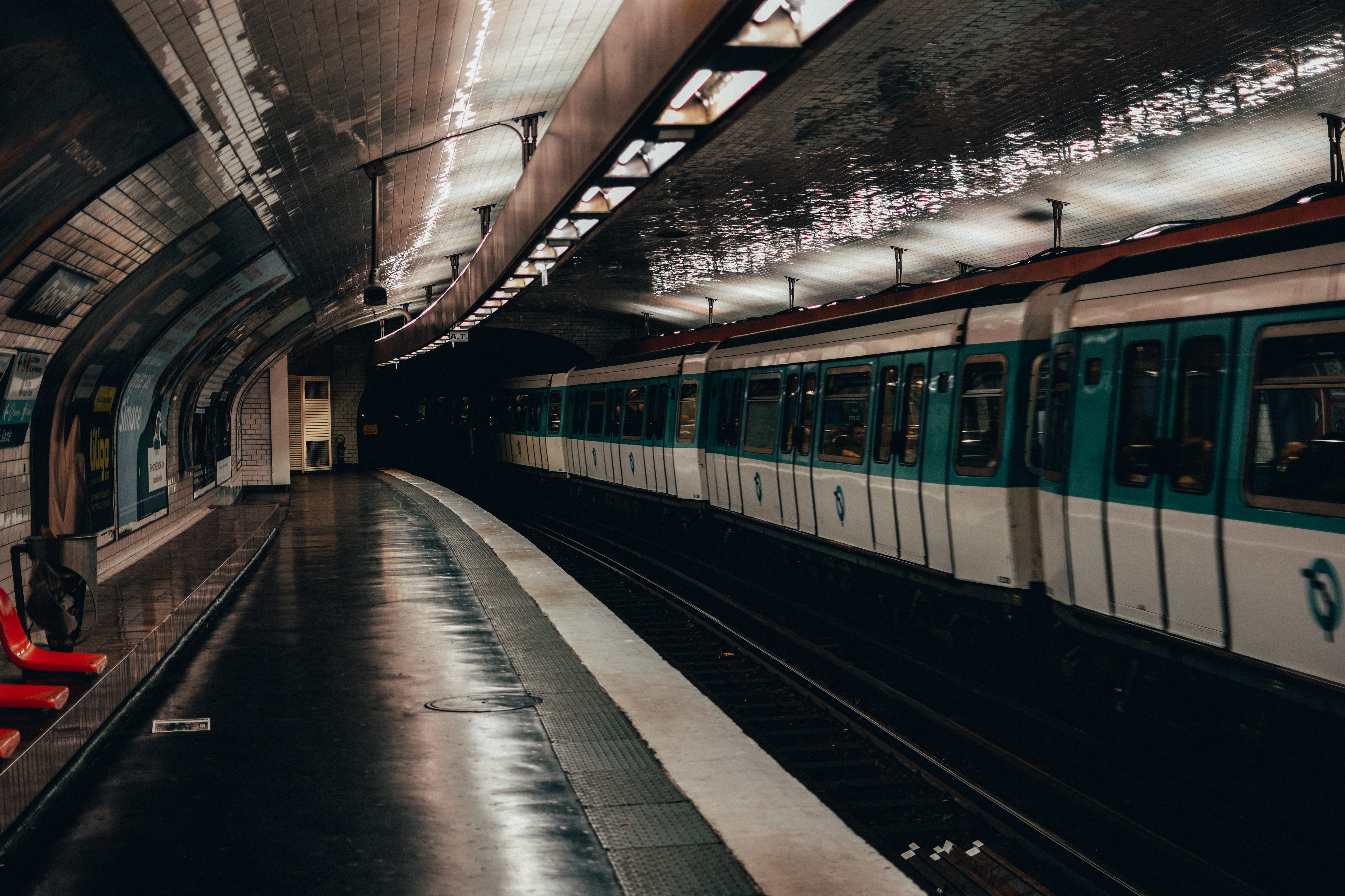 brick, mode of transportation, illuminated, france, grey, train station, architecture, 5K, lighting equipment, railroad station platform, subway, column, HD Wallpaper