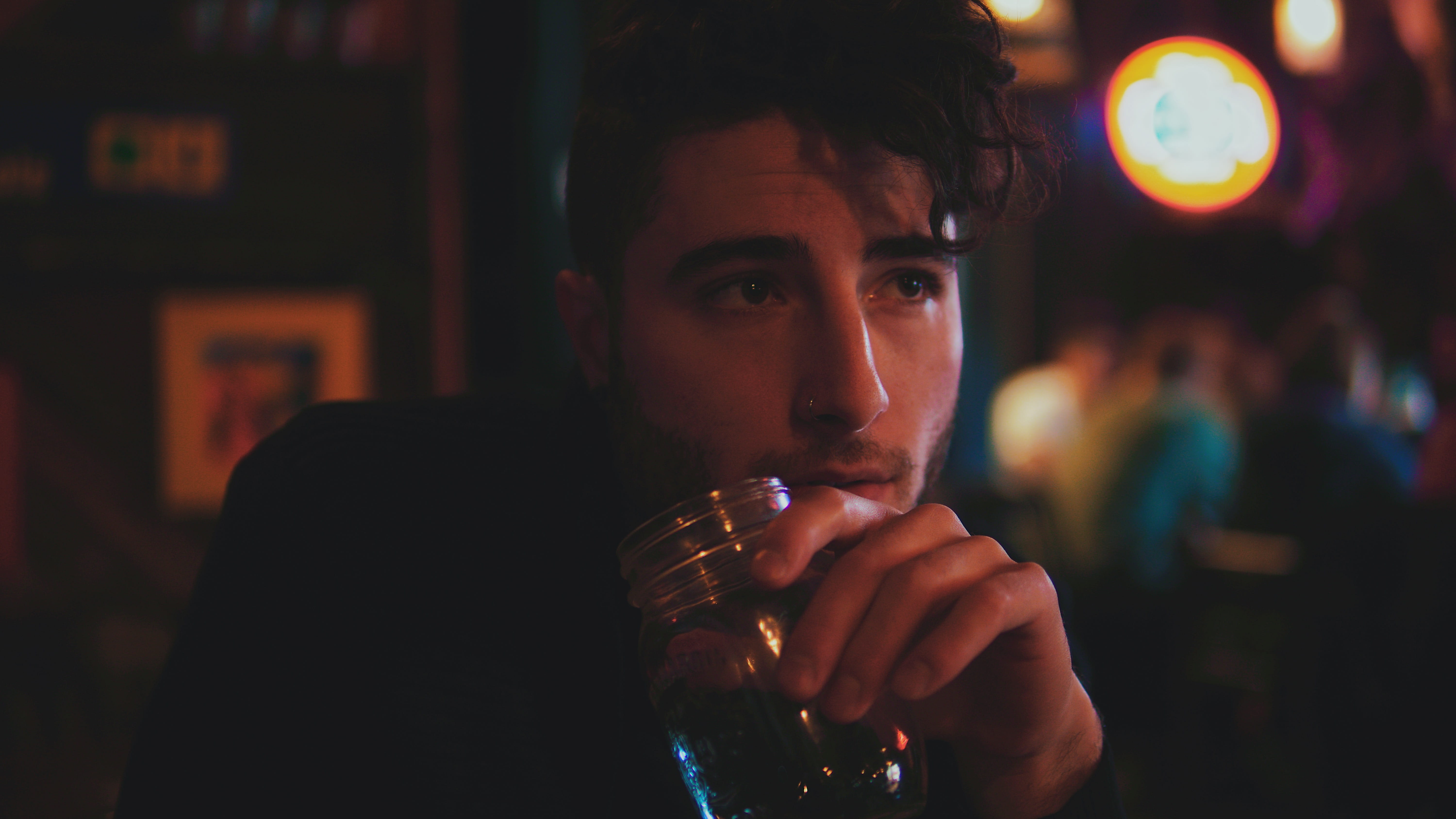 happy hour, abies, headshot, man, plant, portrait, black, drinking, glass, whiskey, adult, young adult, pub, person, bar - drink establishment, table, holding, HD Wallpaper