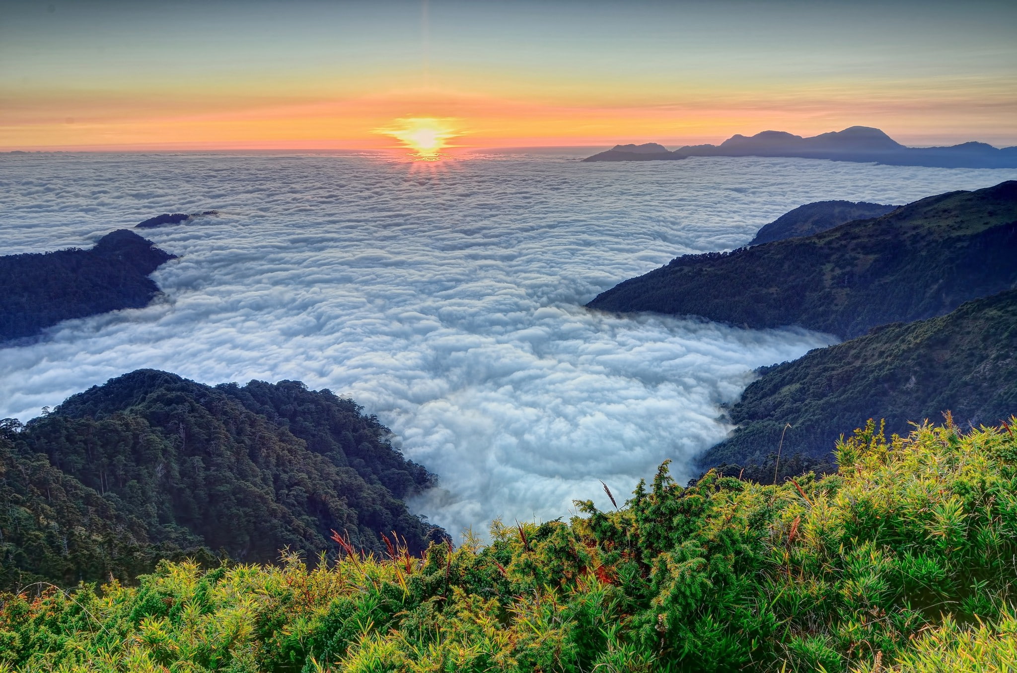 mountains, sun. dawn, clouds, 1080P, clounds, HD Wallpaper