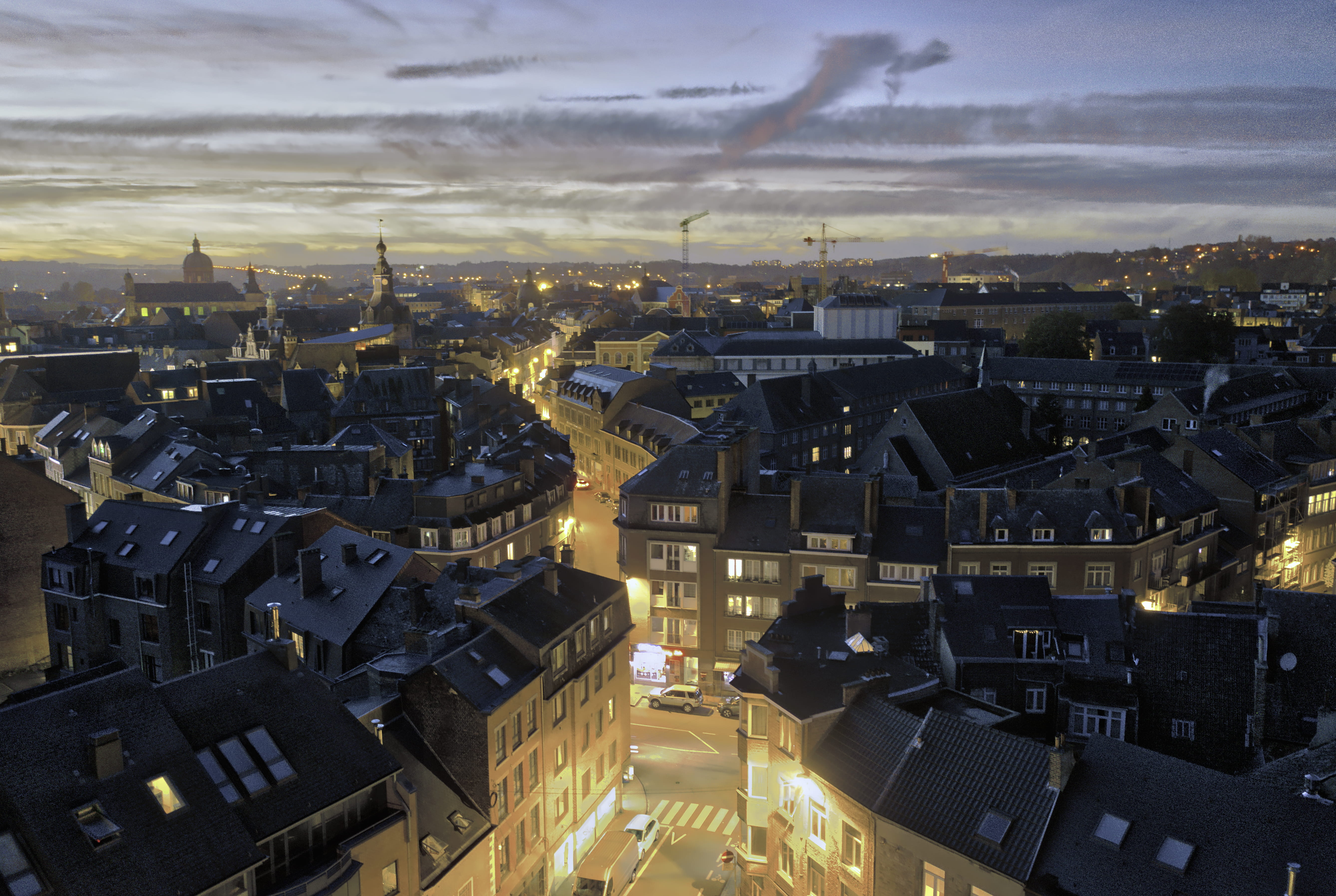 cityscape, building, building exterior, europe, cloud - sky, streets, dawn, illuminated, town, morning, nature, sunset, architecture, city life, houses, HD Wallpaper