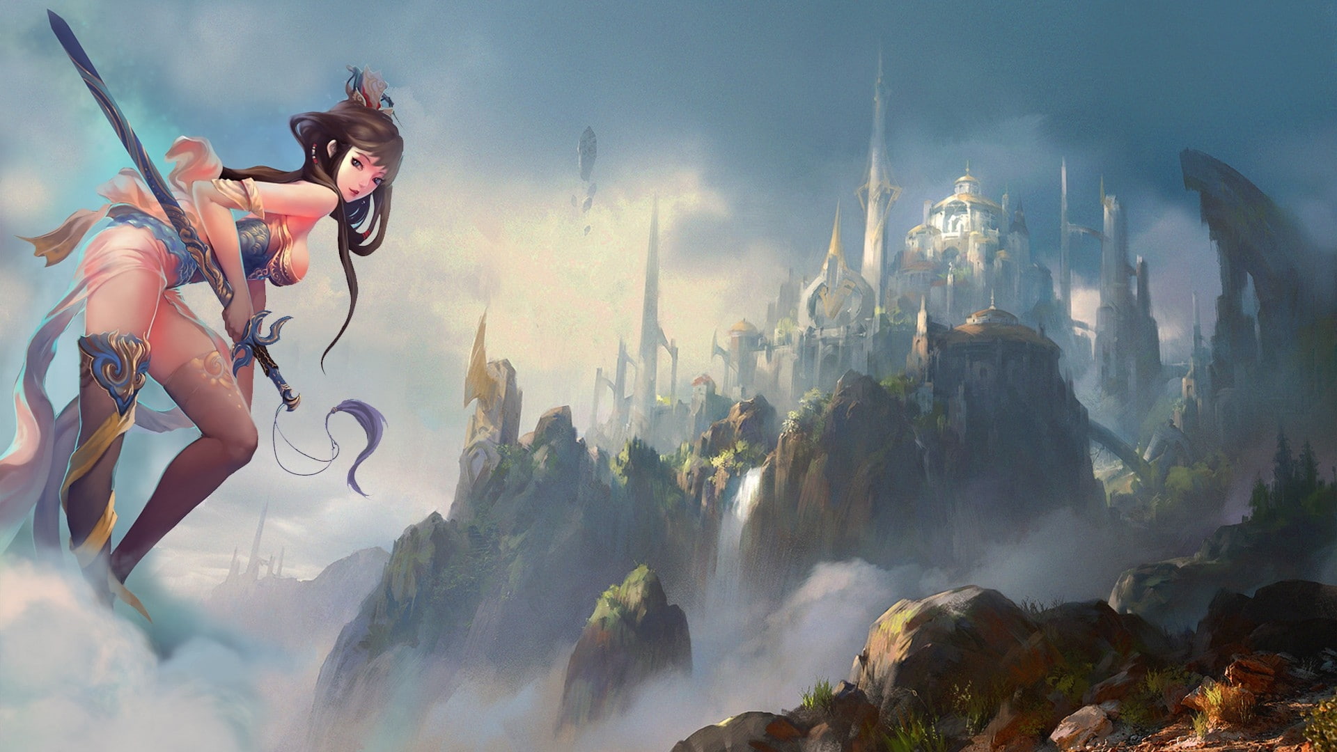 art, women, citadel, abstract, video, paintings, landscapes, girls, games, hd, drawings, swords, cityscapes, fantasy, 1080P, anime, HD Wallpaper