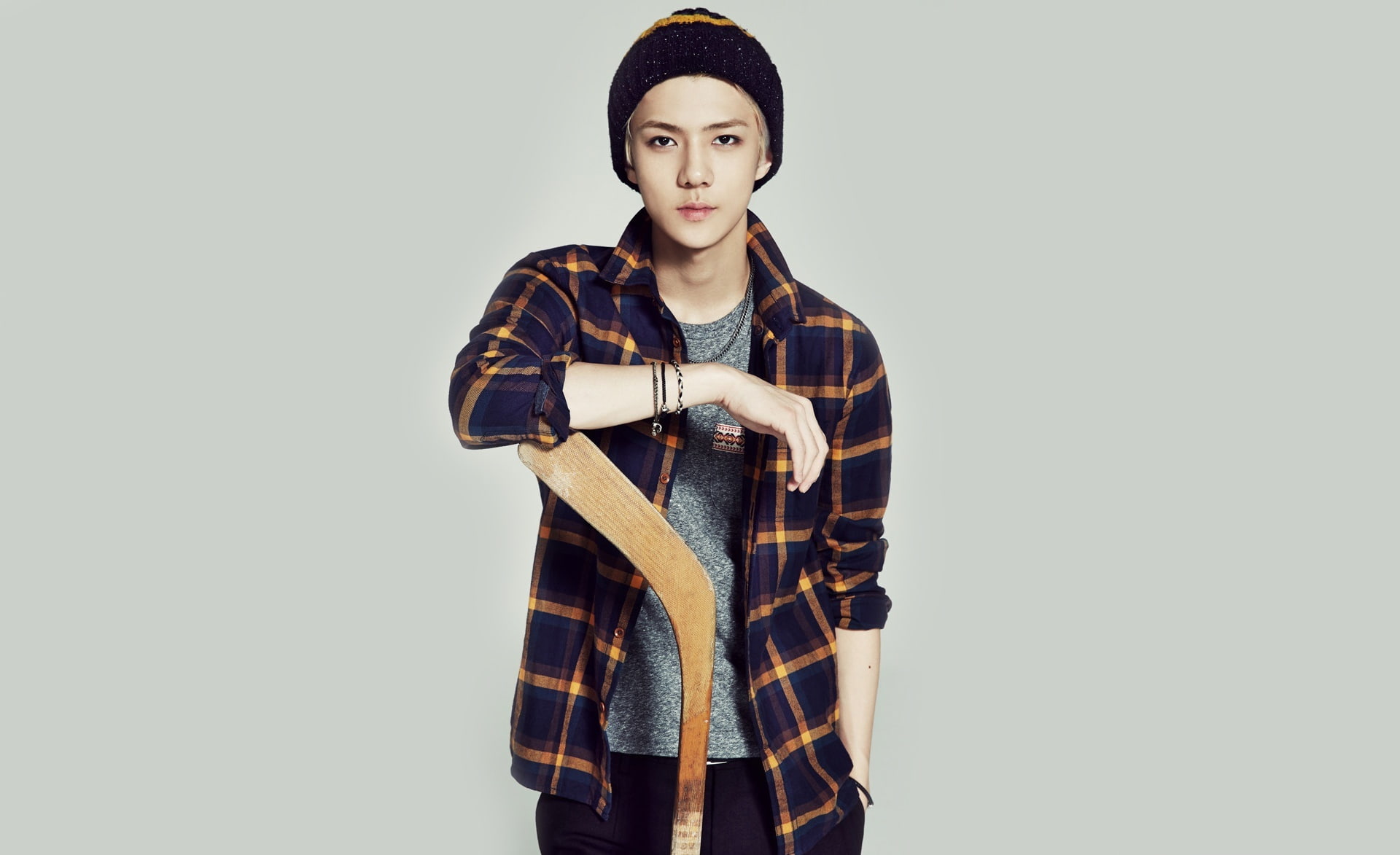 plaid, kpop, adult, Others, south korea, looking at camera, portrait, 1080P, club, exotics, seoul, black, exo, looking, checked pattern, s, sehun, shirt, HD Wallpaper