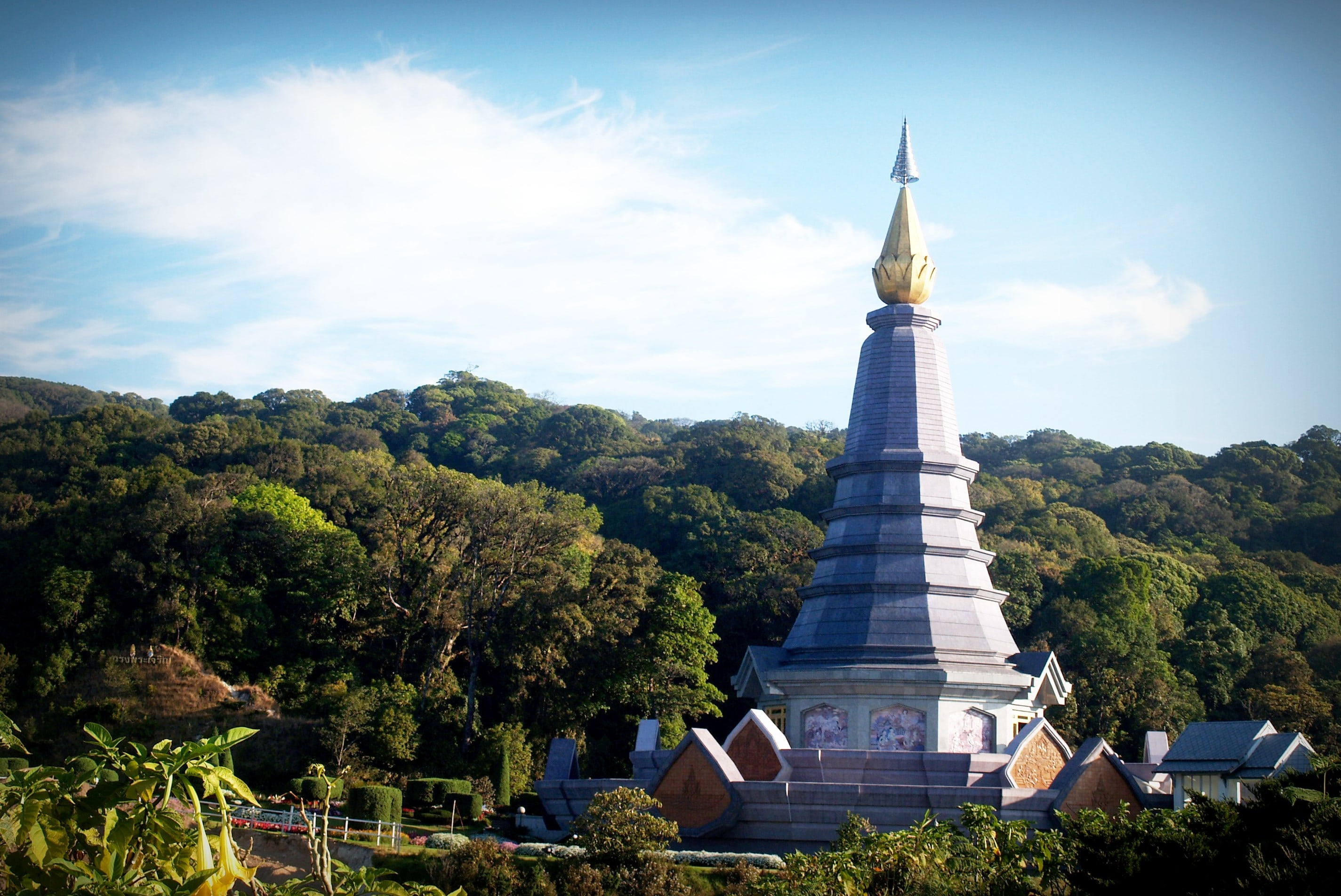 art, tree, construction, water, cloud - sky, travel, 2K, buddha, belief, blue, tourism, beauty, background, flower, no people, temple, ancient, travel destinations, HD Wallpaper