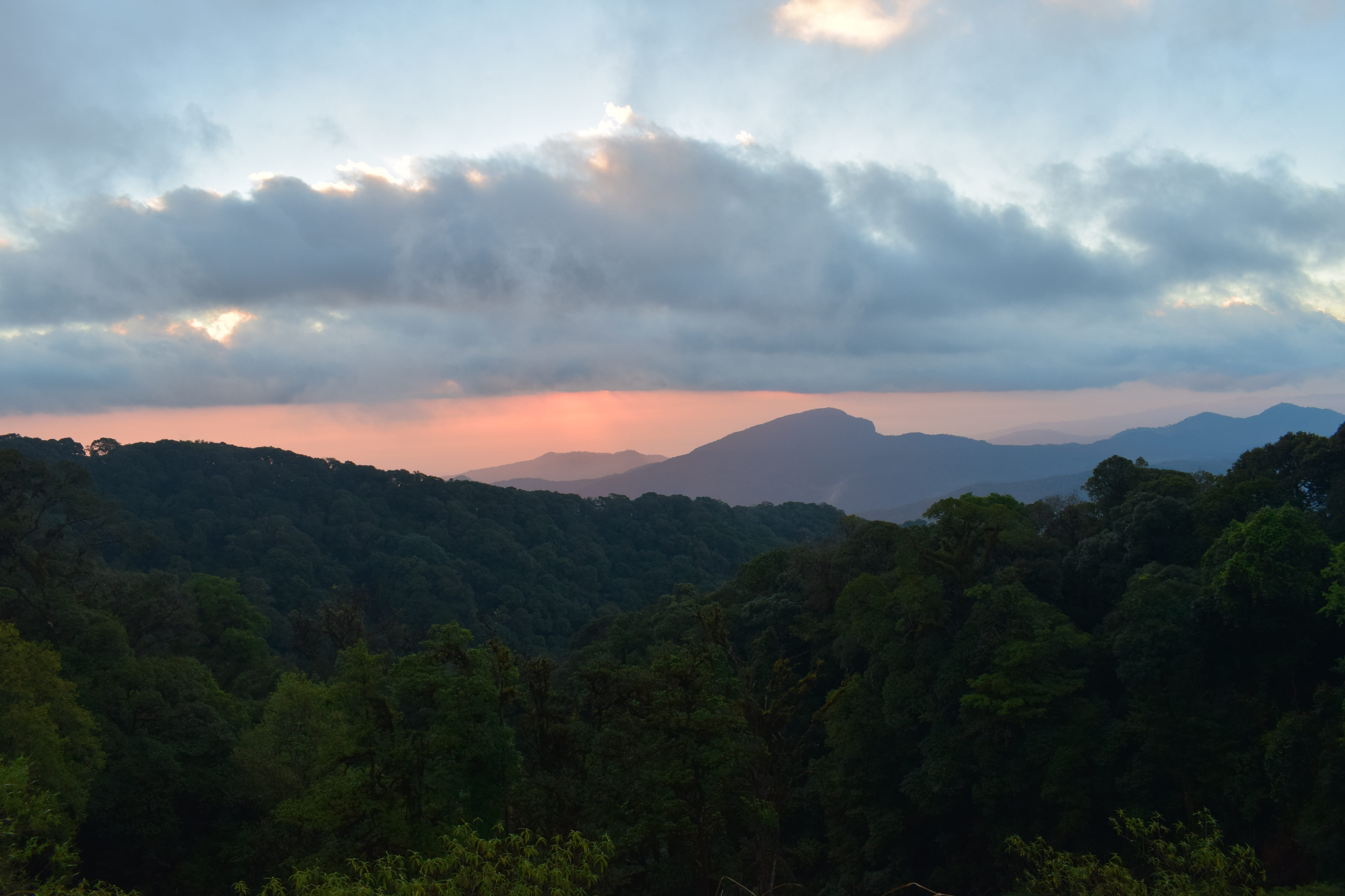 scenics, non-urban scene, Doi Inthanon, mountain, doi hua suea, sunset, outdoors, tranquil scene, idyllic, tranquility, beauty in nature, no people, scenics - nature, HD Wallpaper
