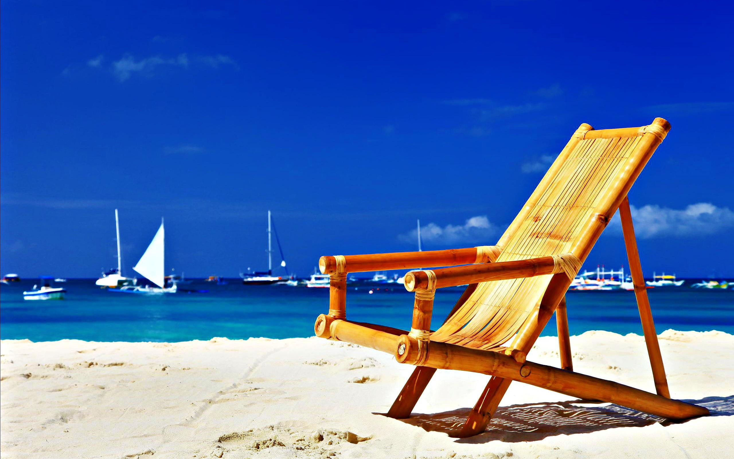beach, bamboo, brown, 2K, nature, wooden, folding, chair, HD Wallpaper