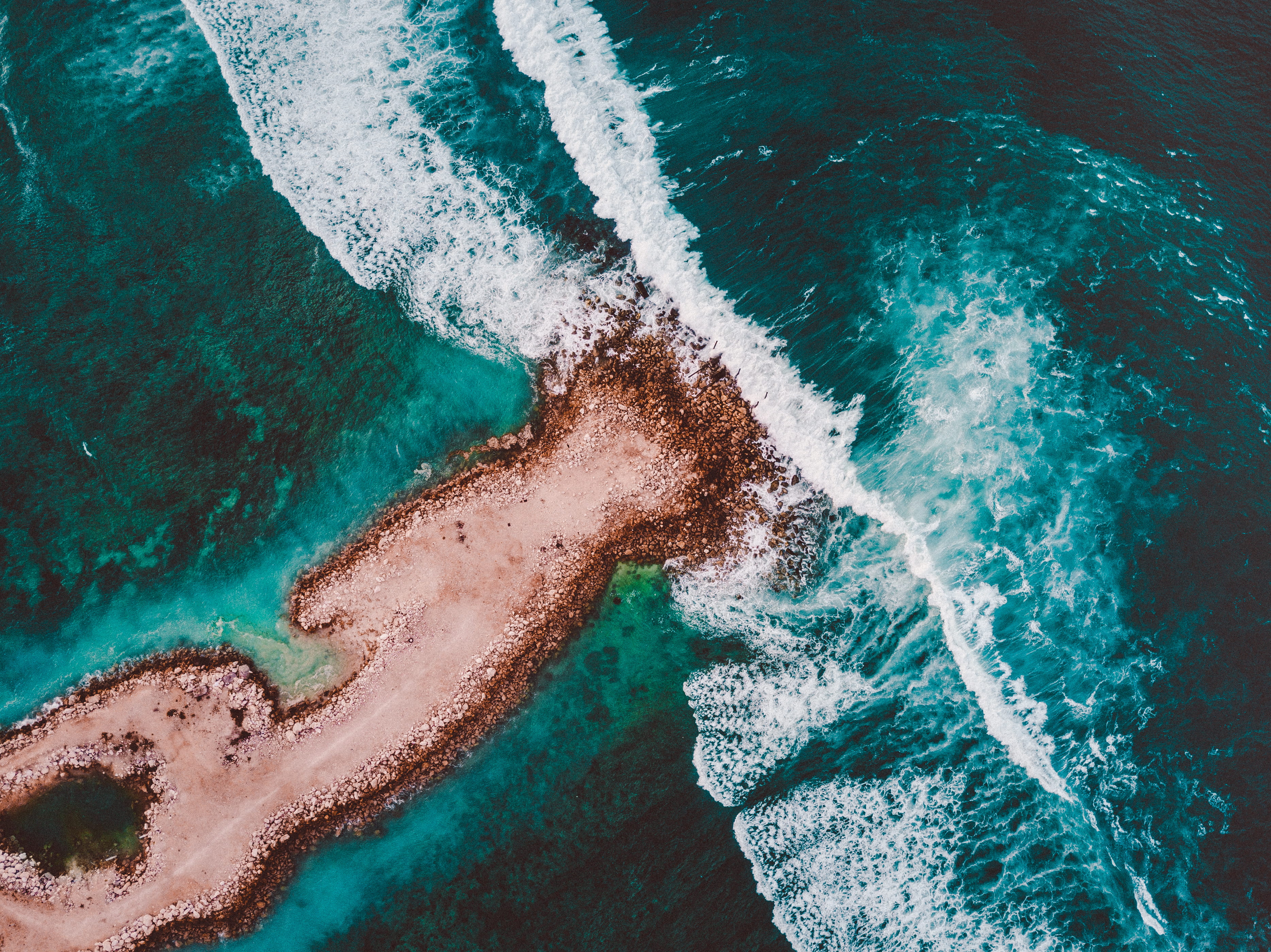 high angle view, nature, sea, water, land, body, ocean, brown, blue, island, 2K, surfing, beauty in nature, scenics - nature, from above, beach, aerial, HD Wallpaper
